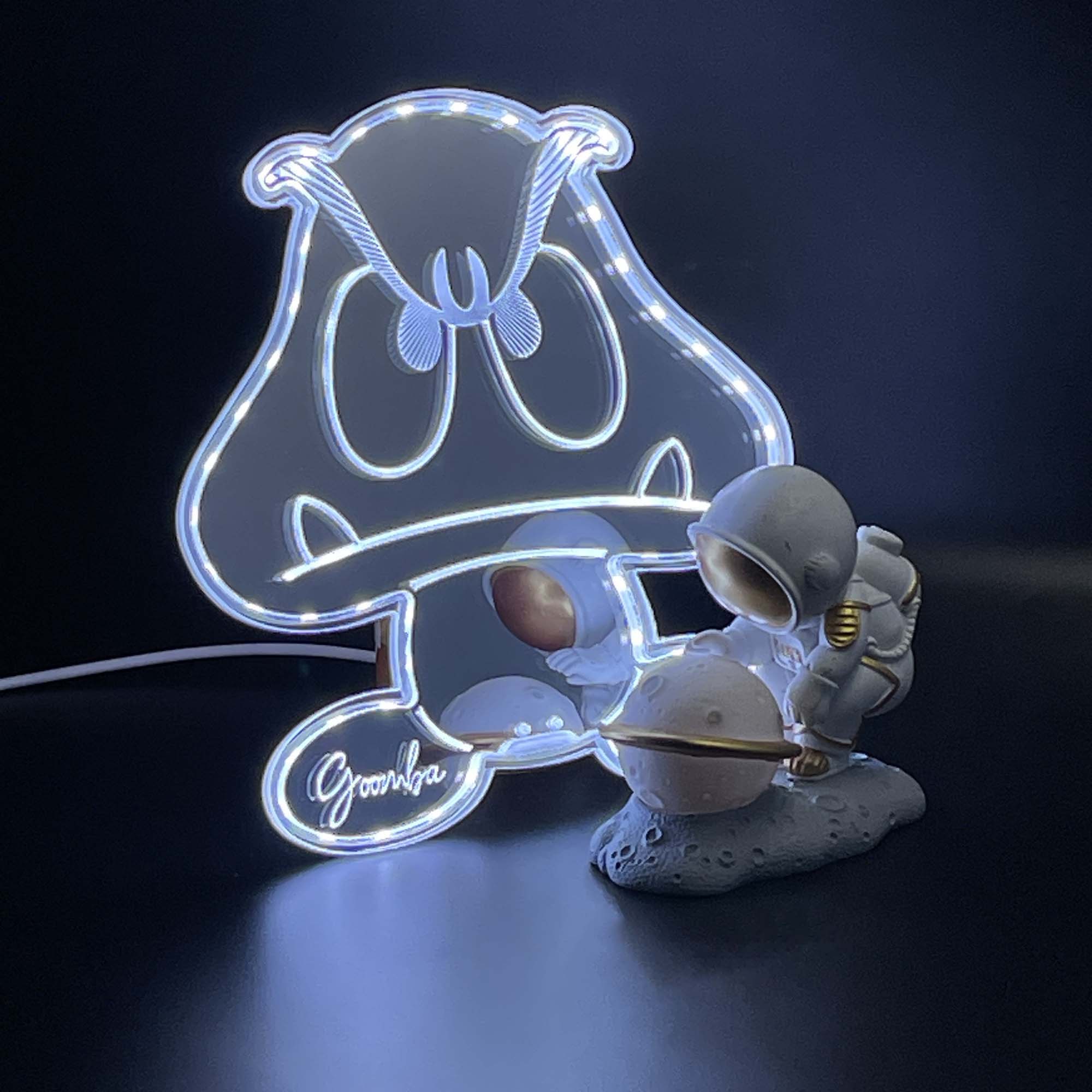 Mario Goomba  Neon LED Sign with Dynamic RGB Colors Mirror Backing