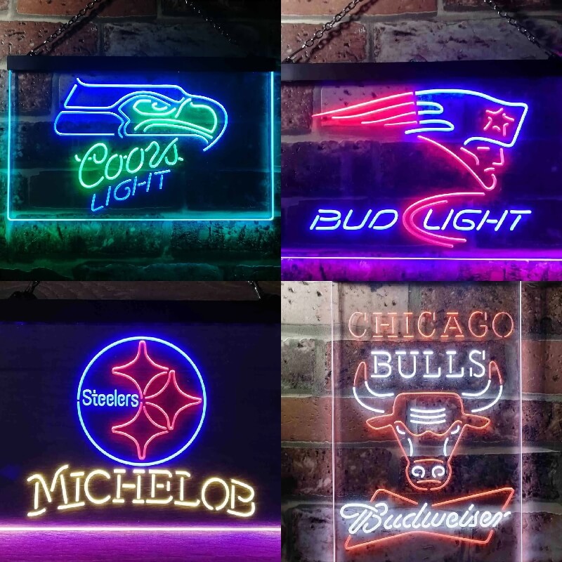 Custom Sports Bar Teams and Drinks Combo Neon LED Sign