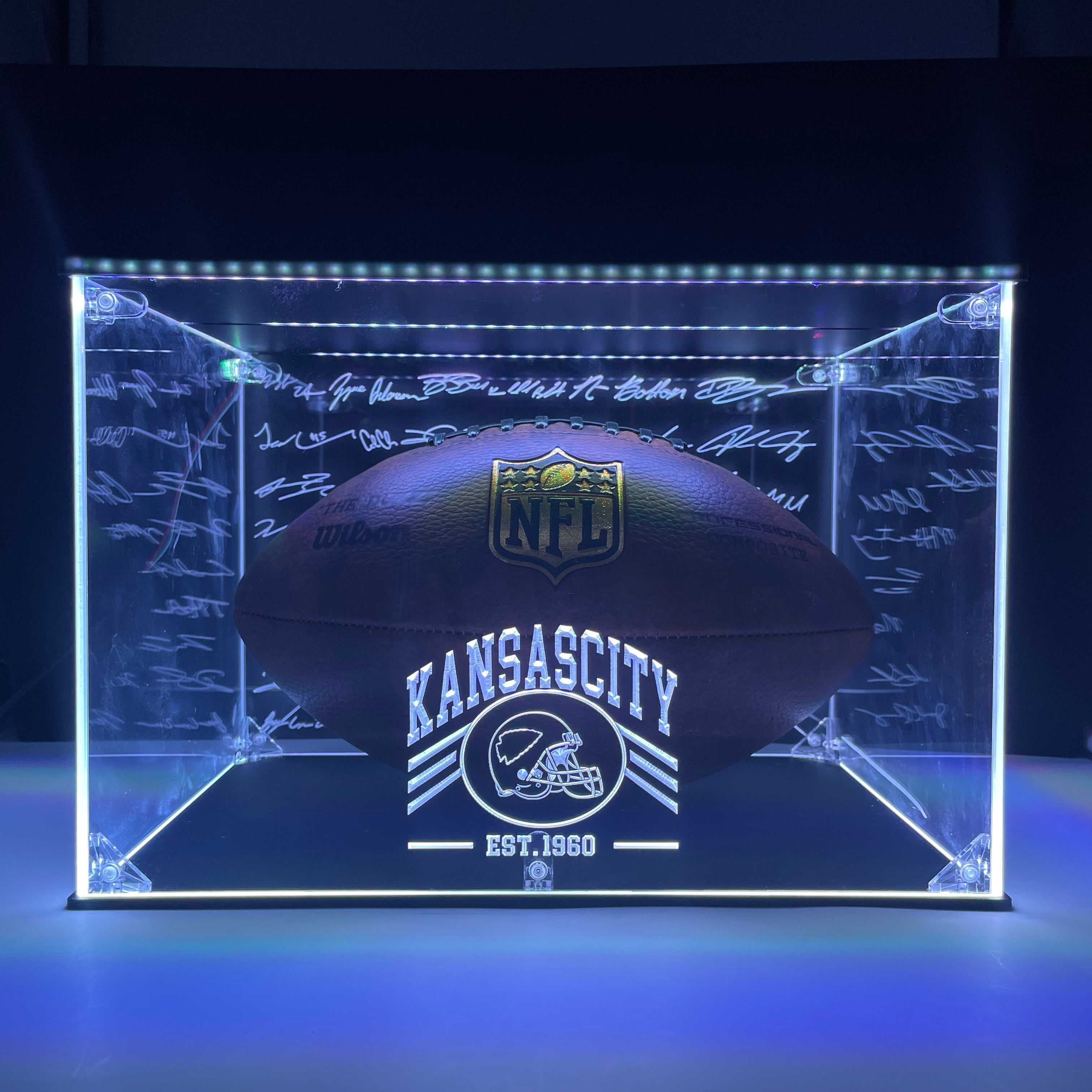 Football Display Case NFL Team Kansas City Chiefs Memorabilia, Gift for Him