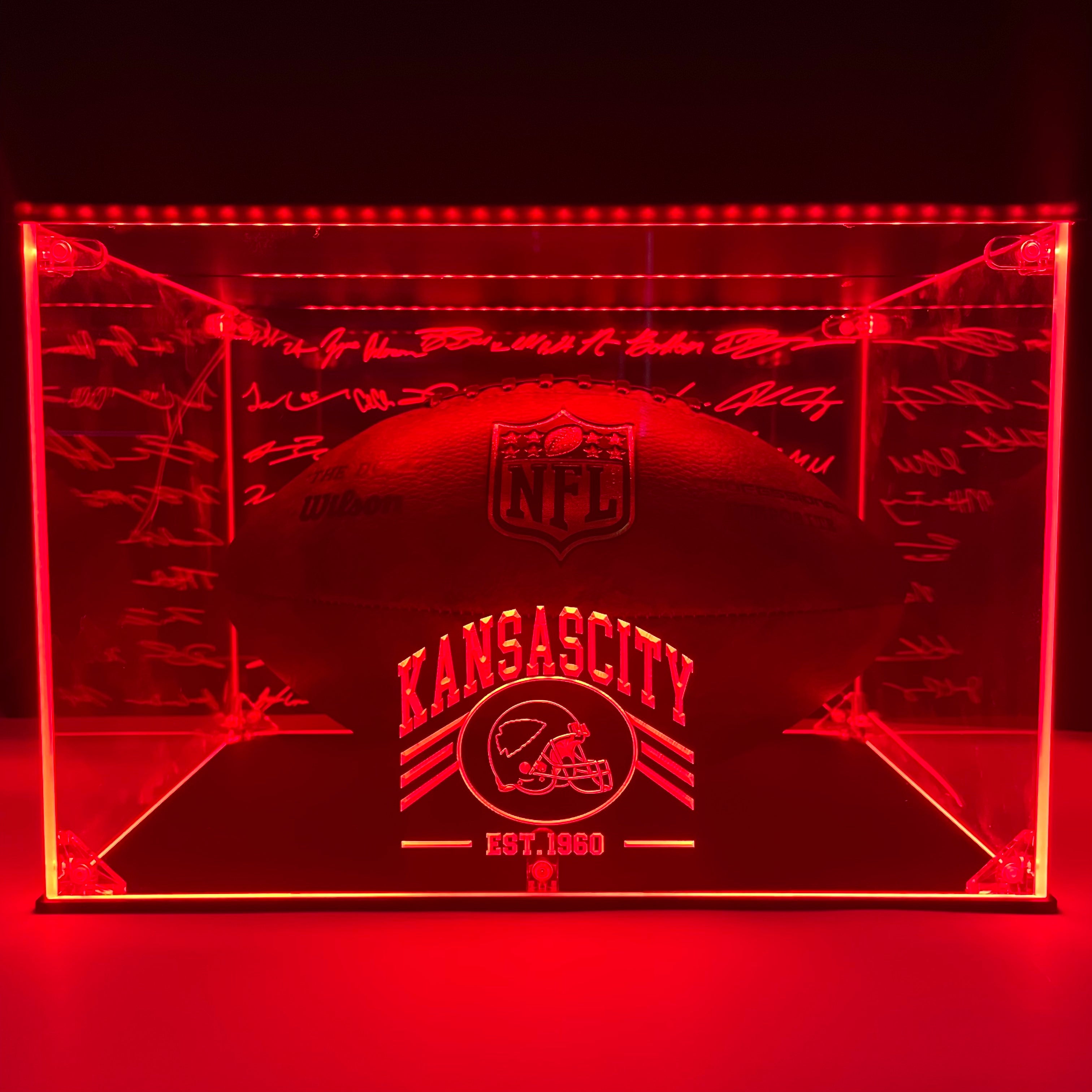 Football Display Case NFL Team Kansas City Chiefs Memorabilia, Gift for Him