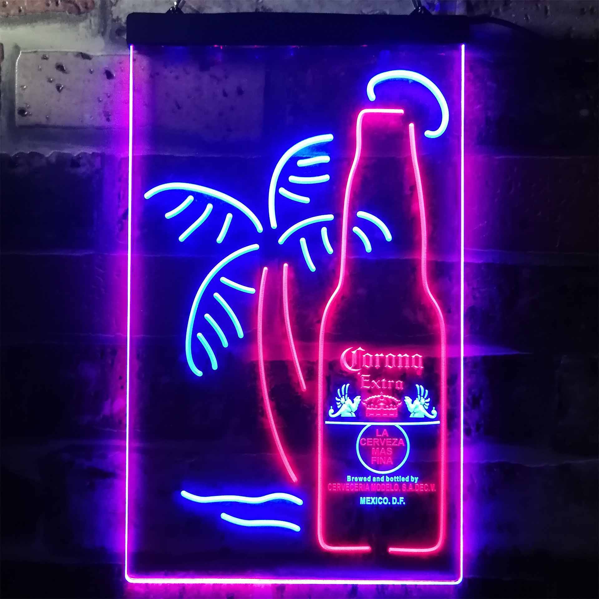 Corona Extra Bottle Palm Tree Beer Neon Light LED Sign Business & Industrial > Signage > Electric Signs > LED Signs Proledsign Blue & Red 8 in W x 12 in H (20cm x 30cm) 