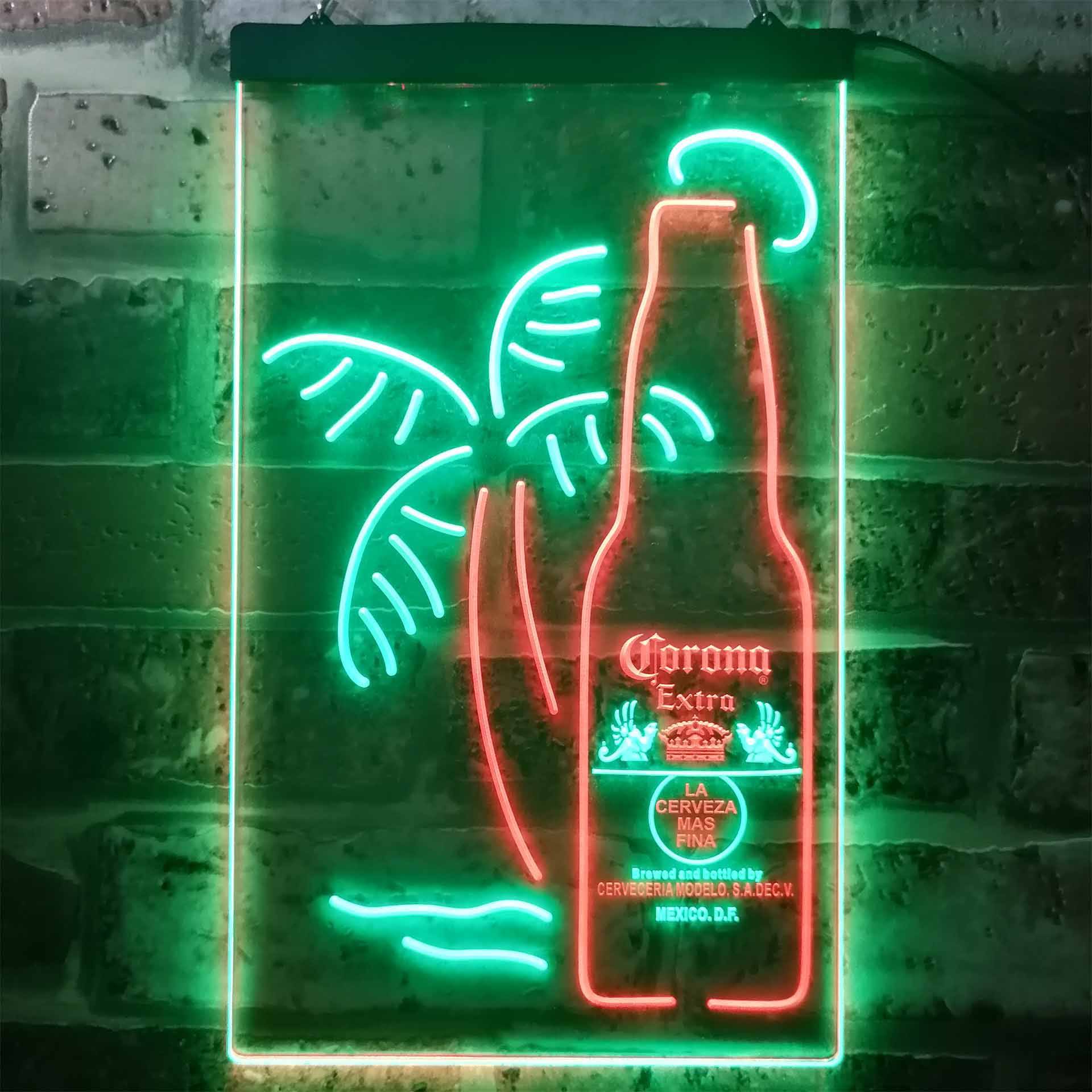 Corona Extra Bottle Palm Tree Beer Neon Light LED Sign Business & Industrial > Signage > Electric Signs > LED Signs Proledsign Green & Red 8 in W x 12 in H (20cm x 30cm) 
