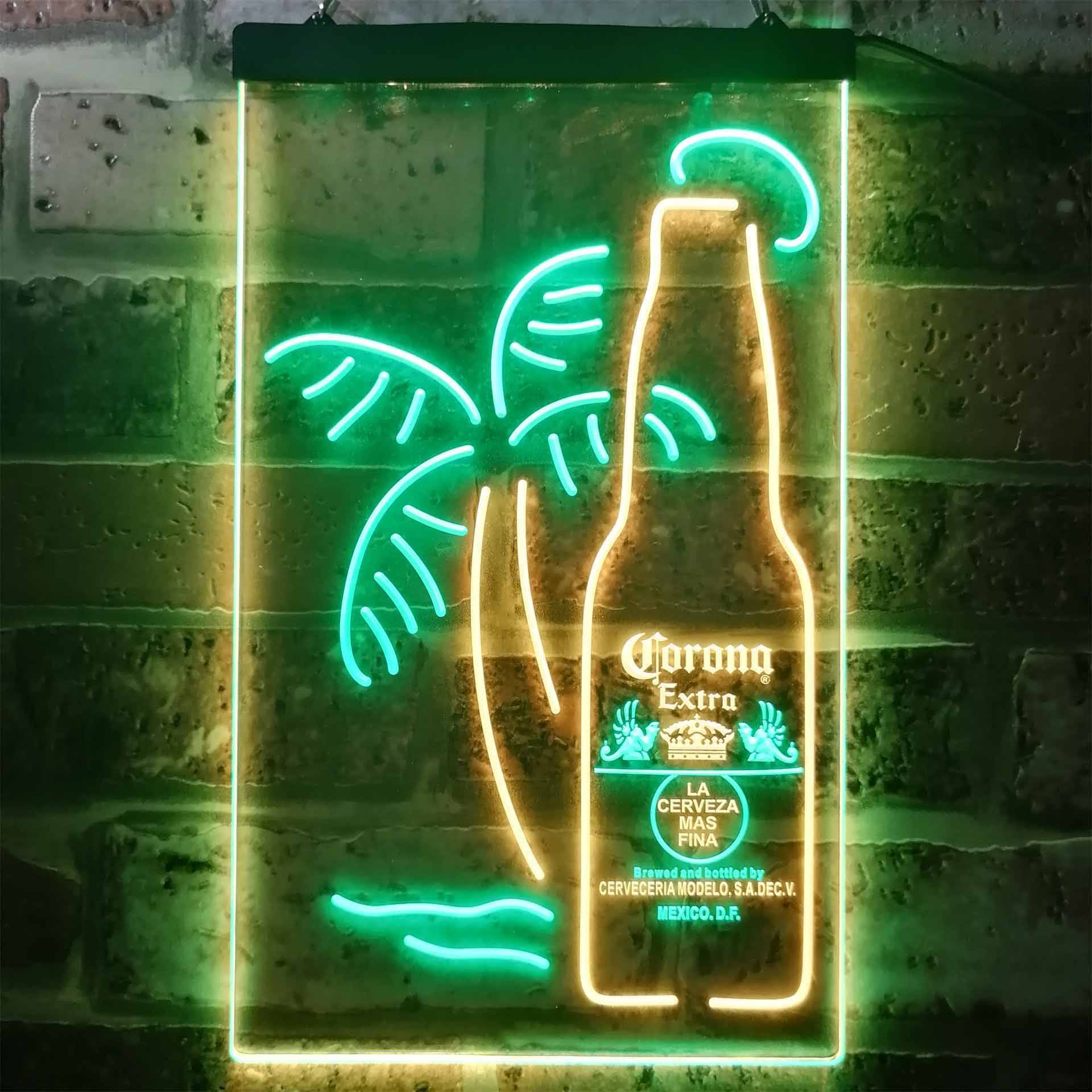 Corona Extra Bottle Palm Tree Beer Neon Light LED Sign Business & Industrial > Signage > Electric Signs > LED Signs Proledsign Green & Yellow 8 in W x 12 in H (20cm x 30cm) 