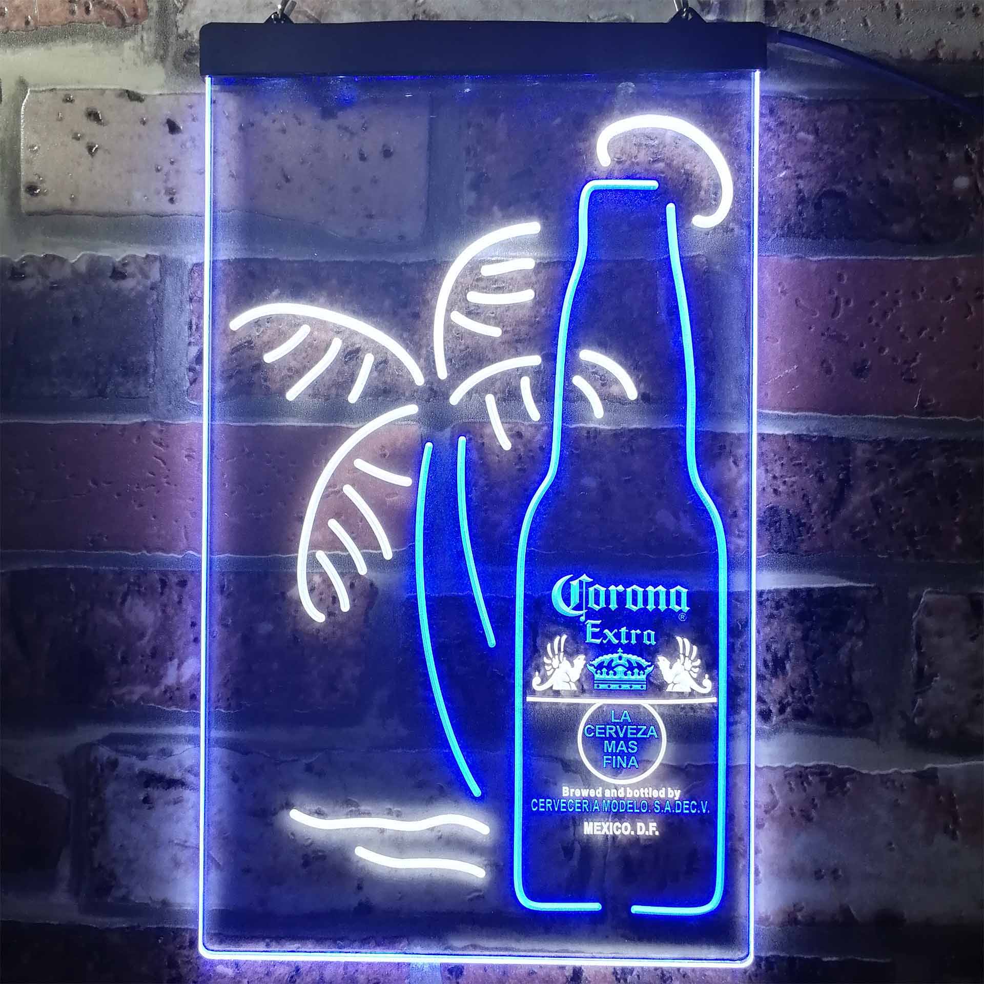 Corona Extra Bottle Palm Tree Beer Neon Light LED Sign Business & Industrial > Signage > Electric Signs > LED Signs Proledsign White & Blue 8 in W x 12 in H (20cm x 30cm) 