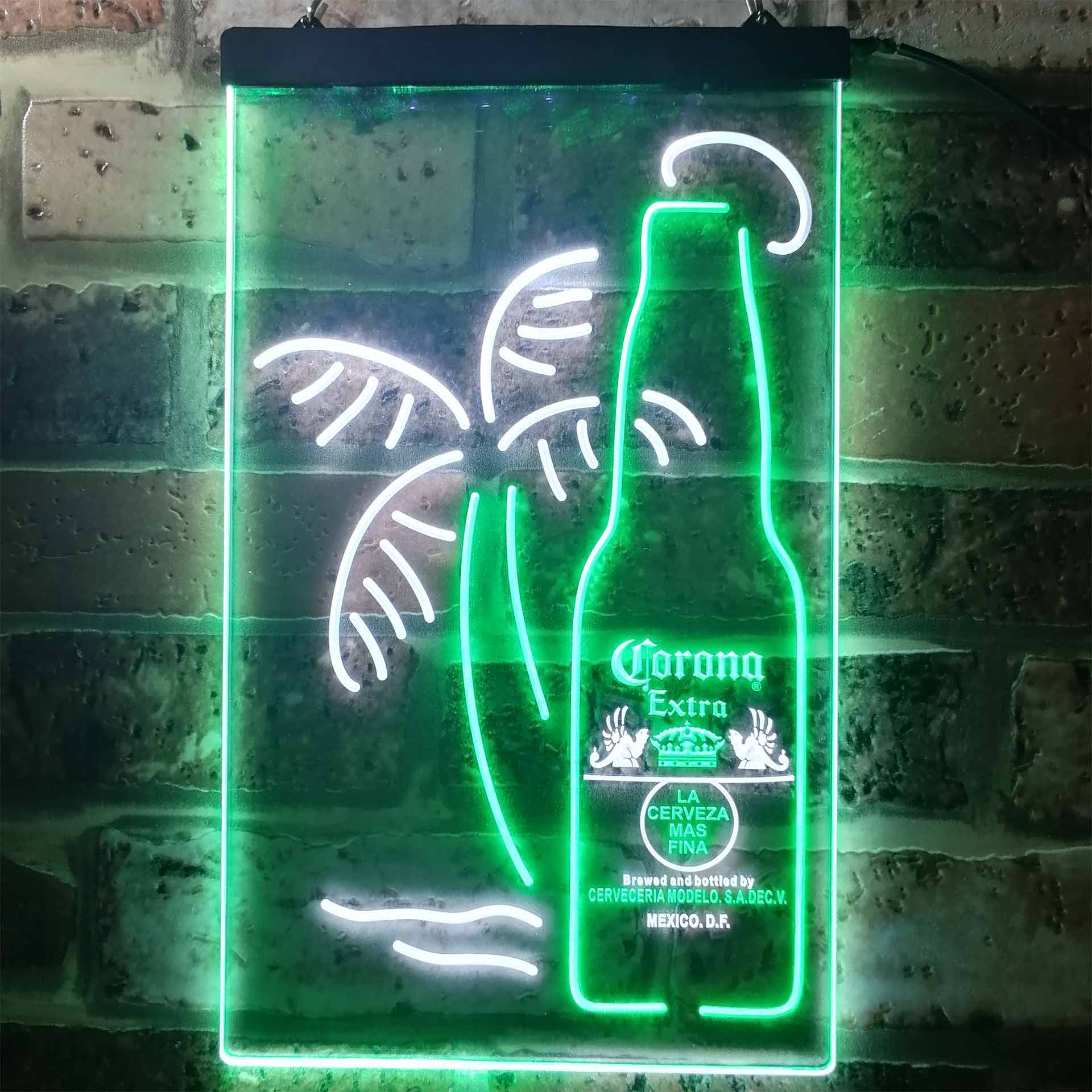 Corona Extra Bottle Palm Tree Beer Neon Light LED Sign Business & Industrial > Signage > Electric Signs > LED Signs Proledsign White & Green 8 in W x 12 in H (20cm x 30cm) 