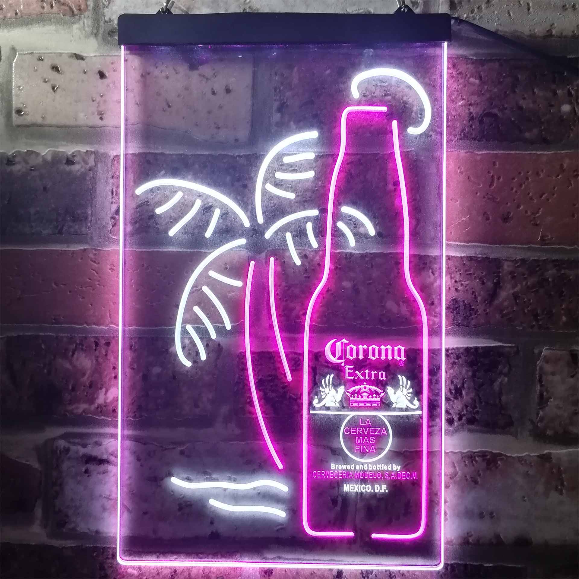 Corona Extra Bottle Palm Tree Beer Neon Light LED Sign Business & Industrial > Signage > Electric Signs > LED Signs Proledsign White & Purple 8 in W x 12 in H (20cm x 30cm) 