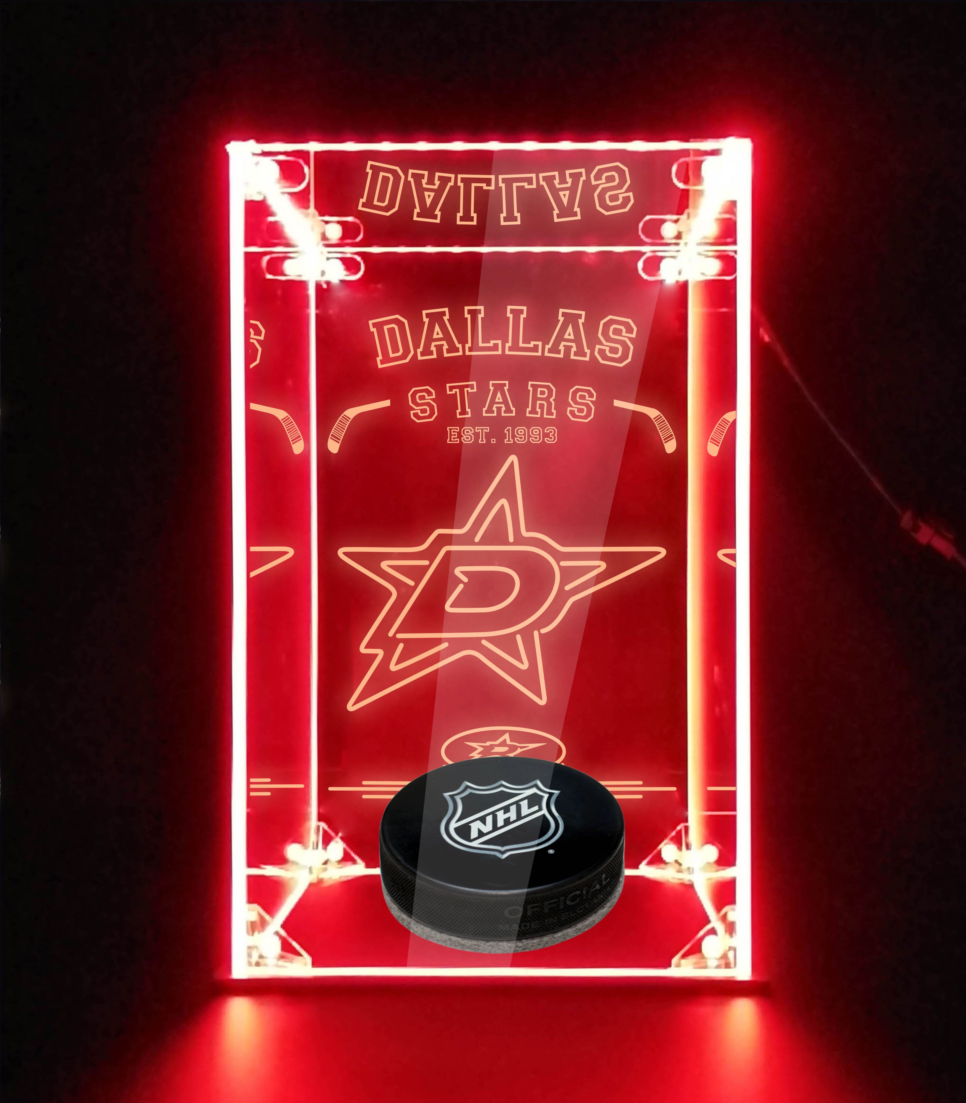 LED Display Case For Dallas Stars Est 1993 Sports Memorabilia