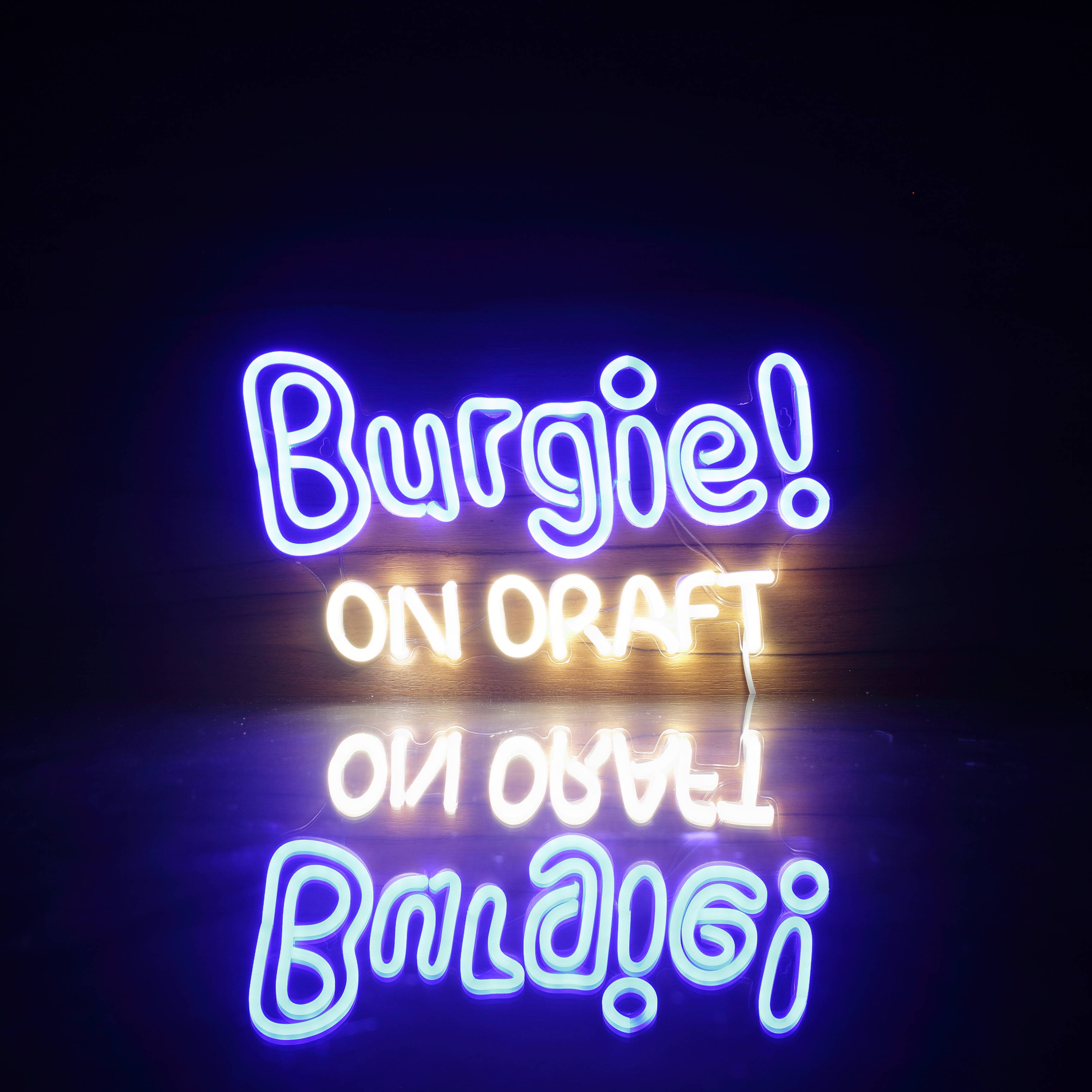Burgie! On Draft Handmade Neon Flex LED Sign