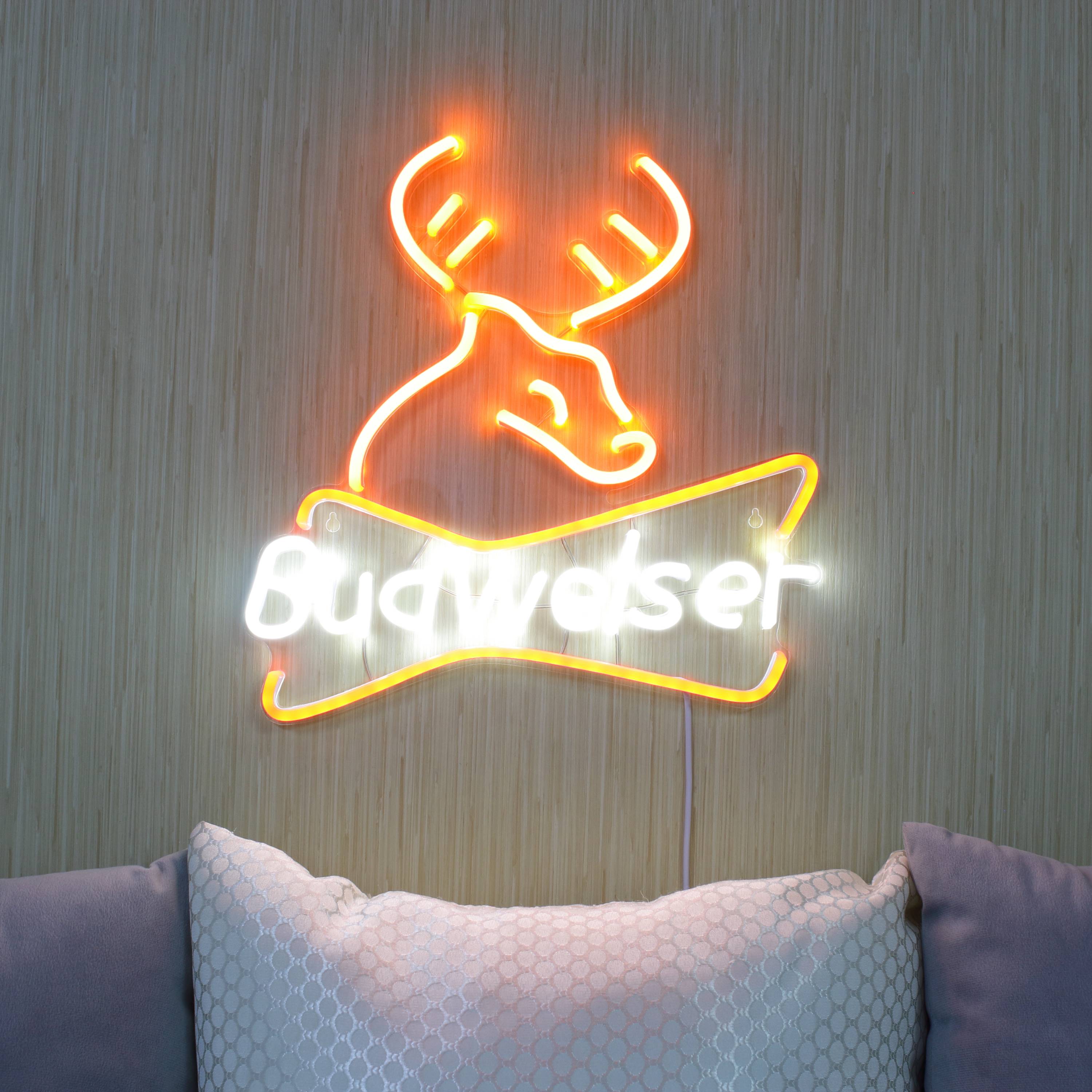 Budweiser with Deer Head Large Flex Neon LED Sign