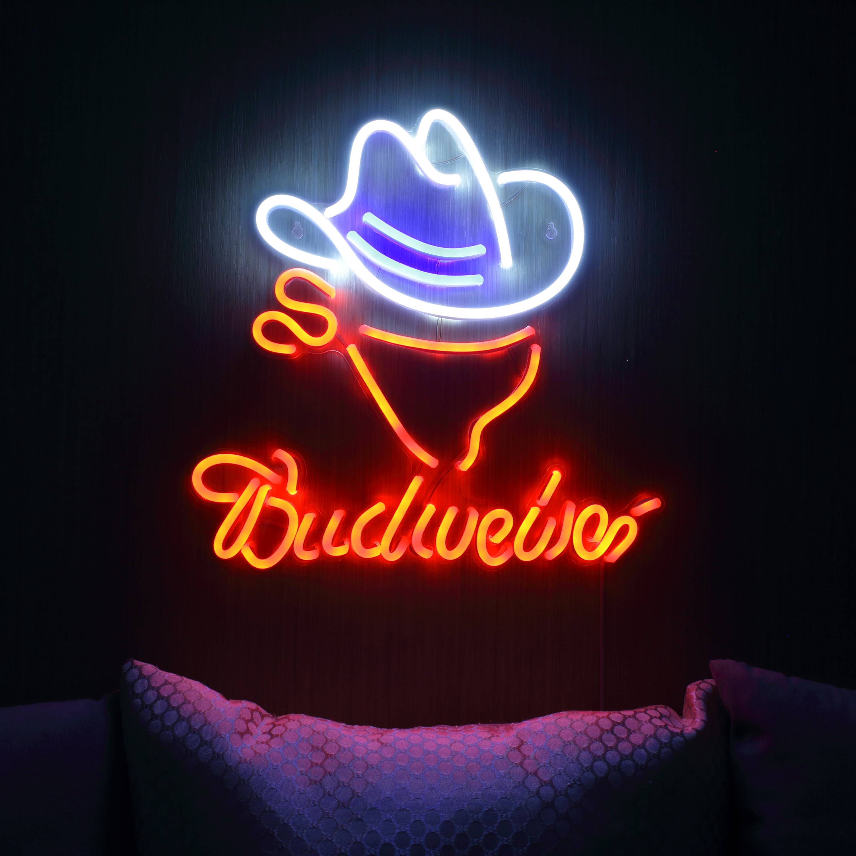 Budweiser Cowboy Hat Bar Neon LED Sign