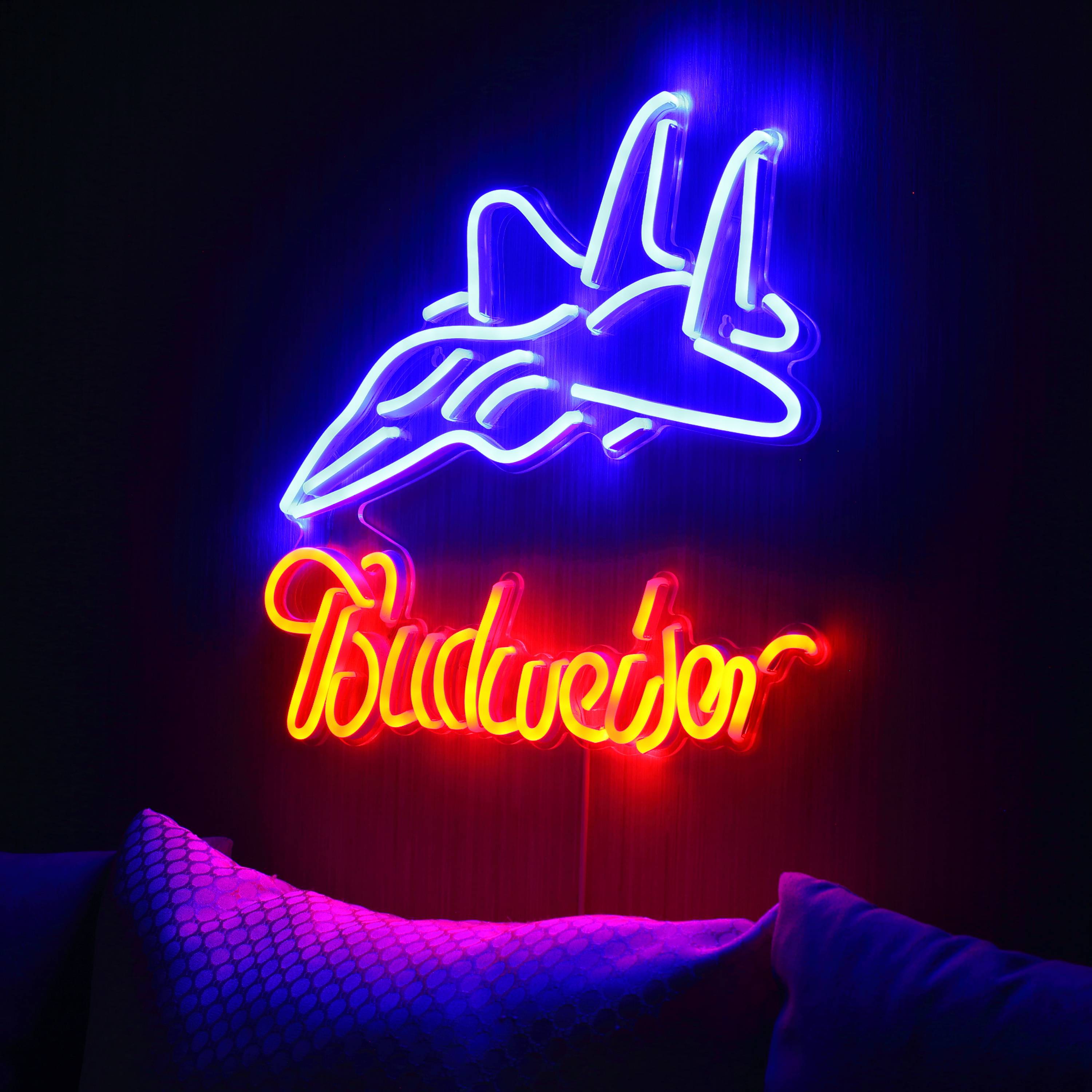 Budweiser with Jet Fighter Large Flex Neon LED Sign