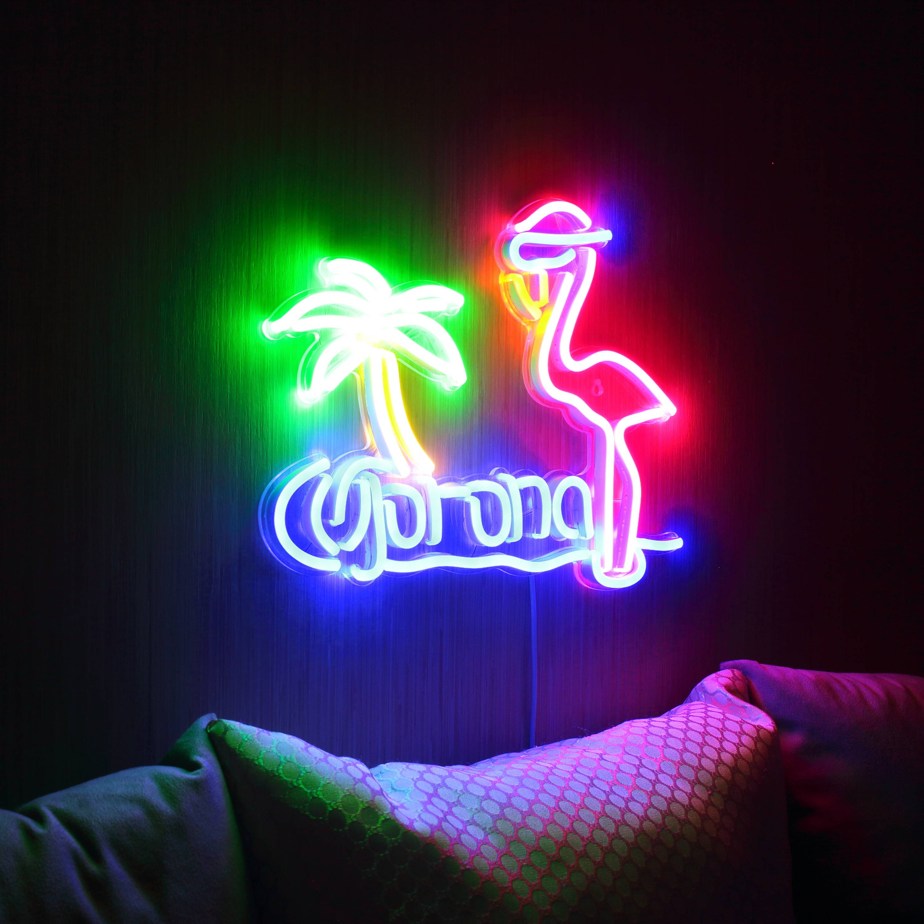 Corona with Flammingo Large Flex Neon LED Sign