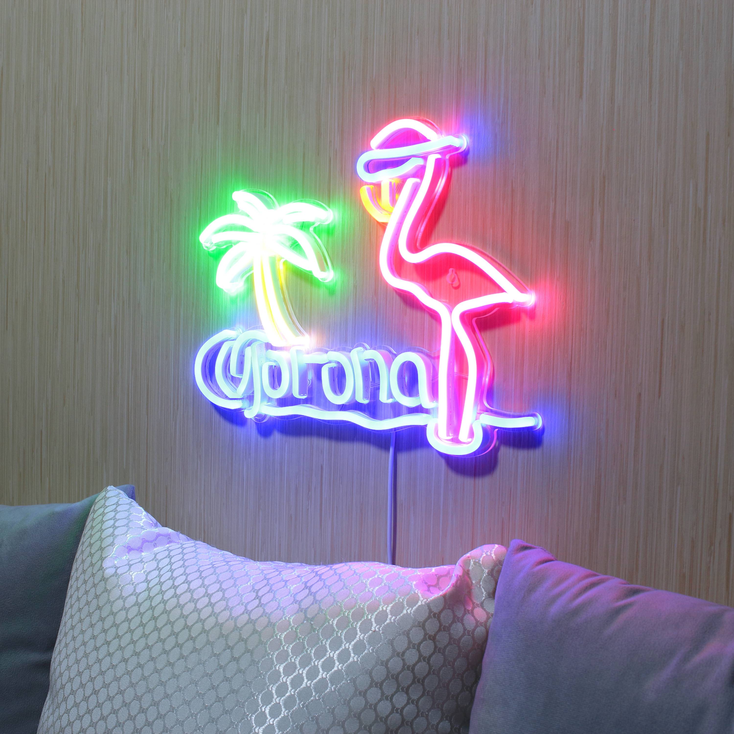 Corona with Flammingo Large Flex Neon LED Sign