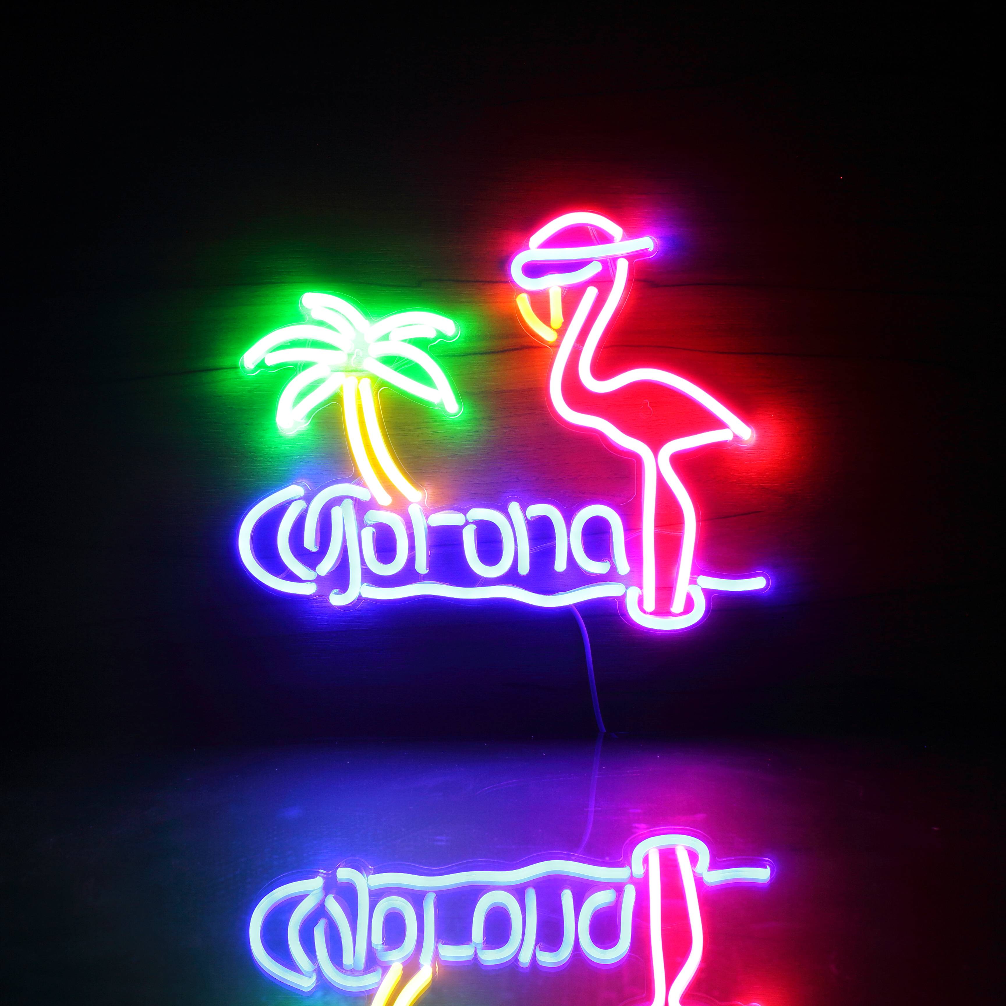 Corona with Flammingo Handmade Neon Flex LED Sign