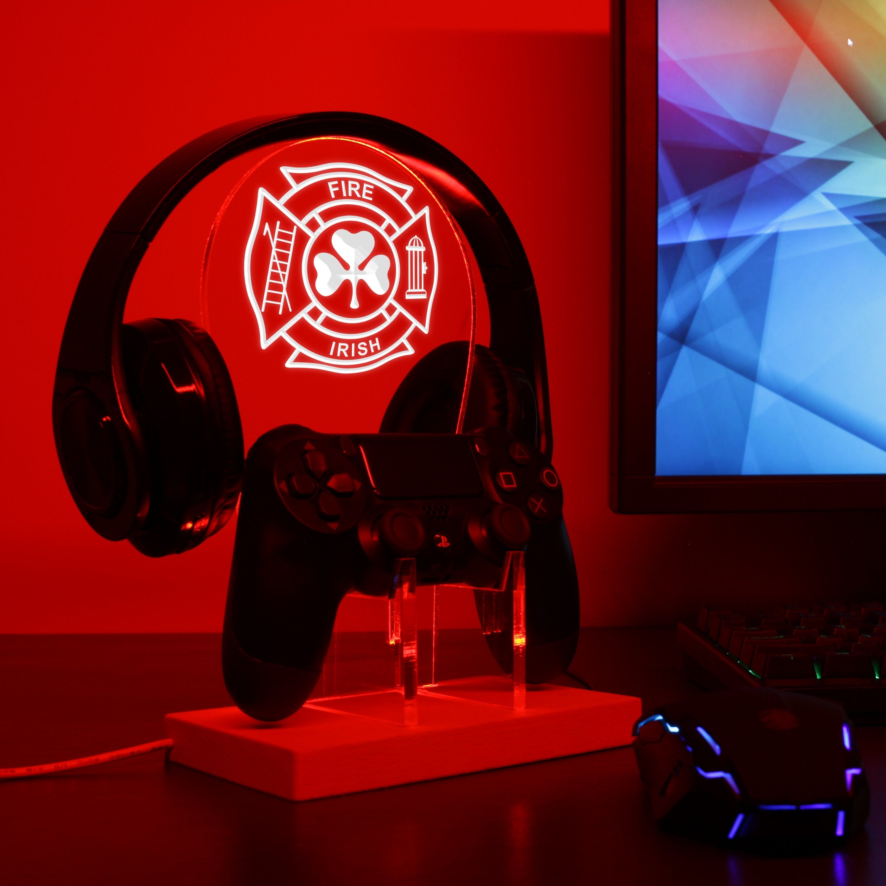 Shamrock Fighting Irish Fire Department LED Gaming Headset Controller Stand