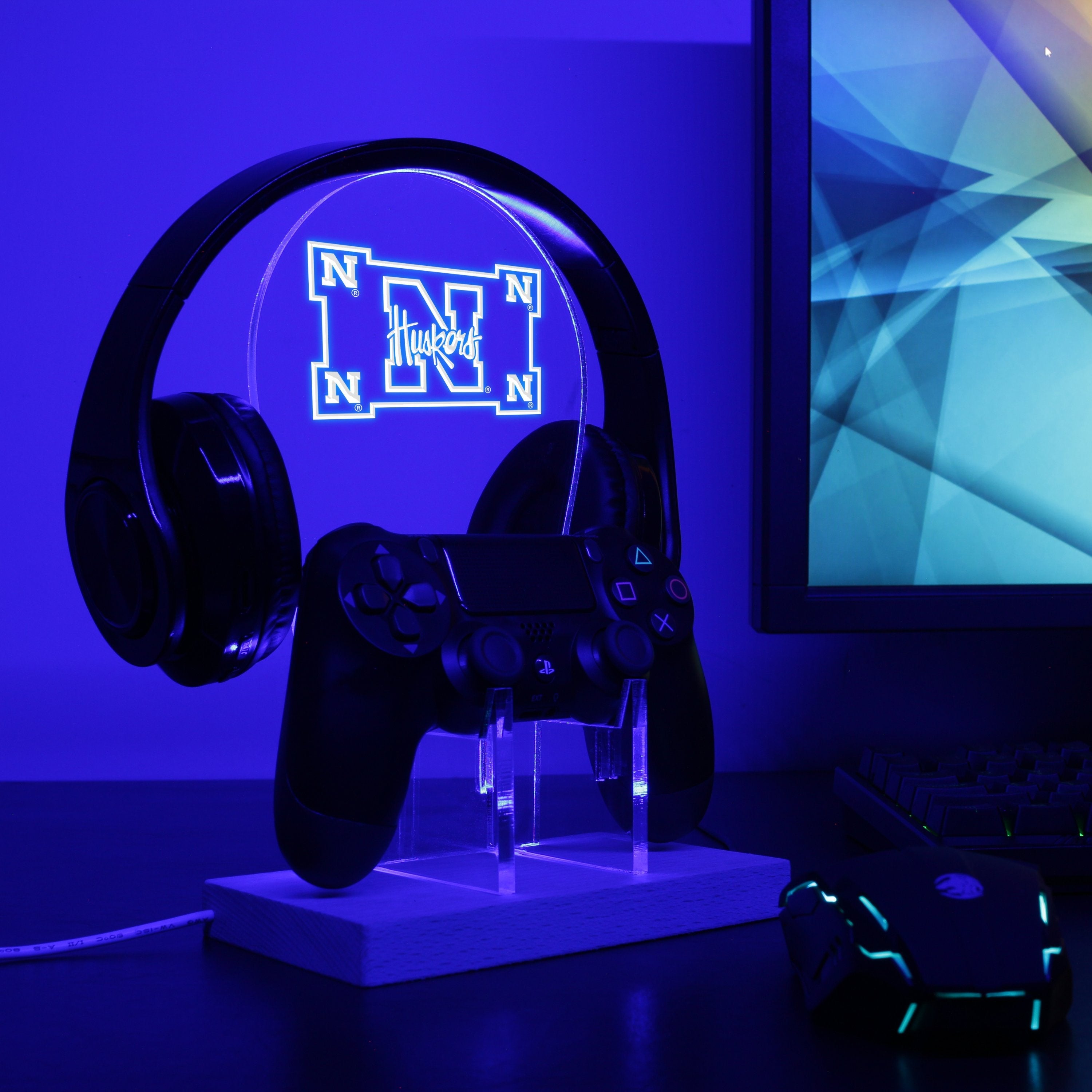 University Nebraska Husker LED Gaming Headset Controller Stand