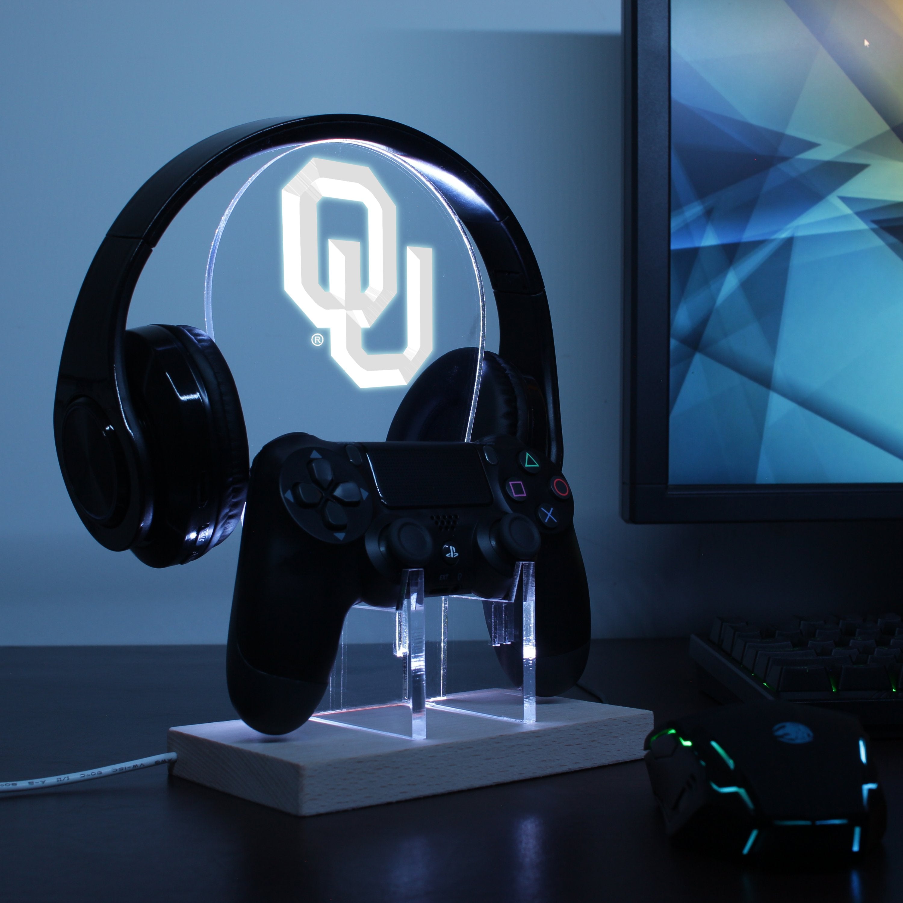 OU Interlocking LED Gaming Headset Controller Stand