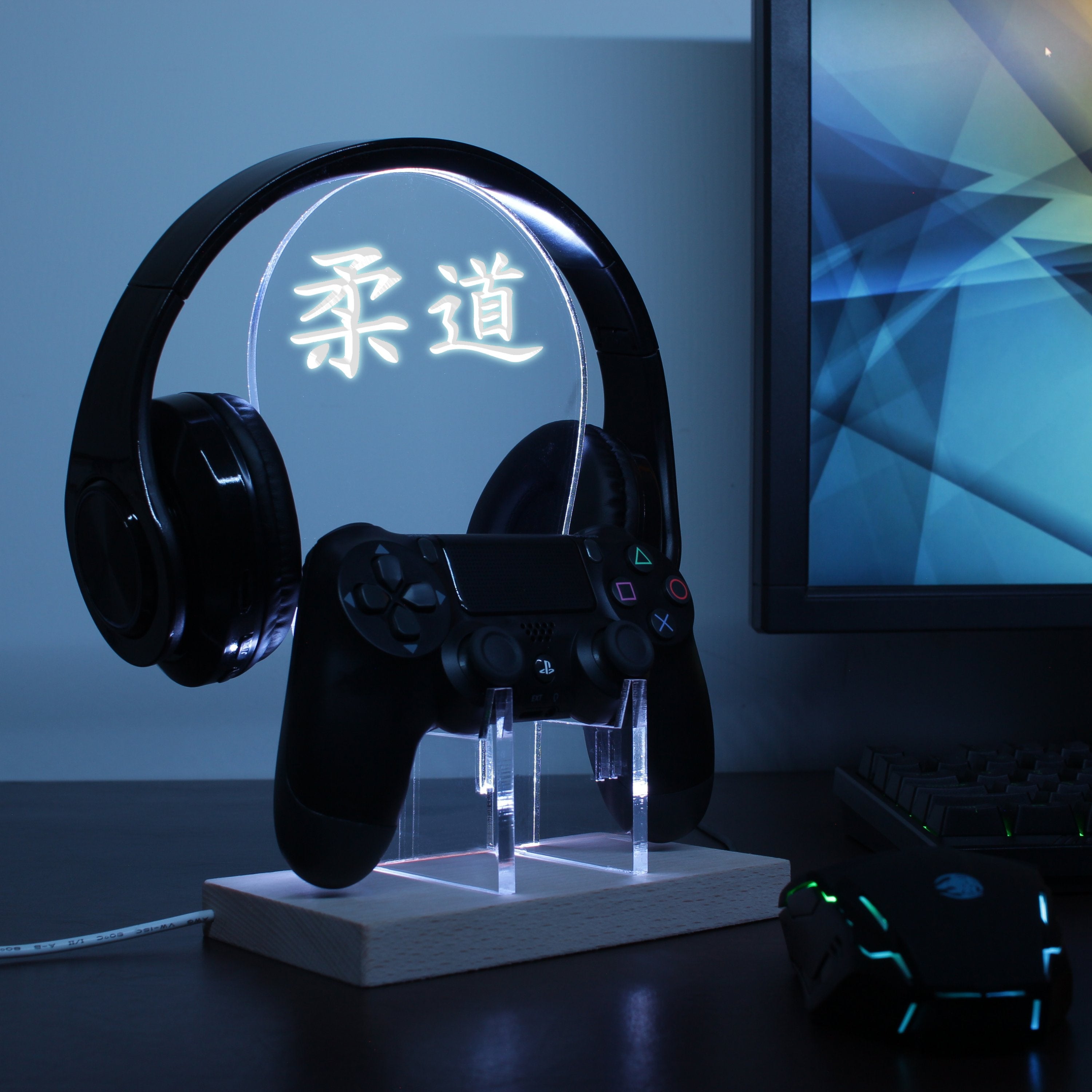 Judo Japanese Kanji Symbol LED Gaming Headset Controller Stand
