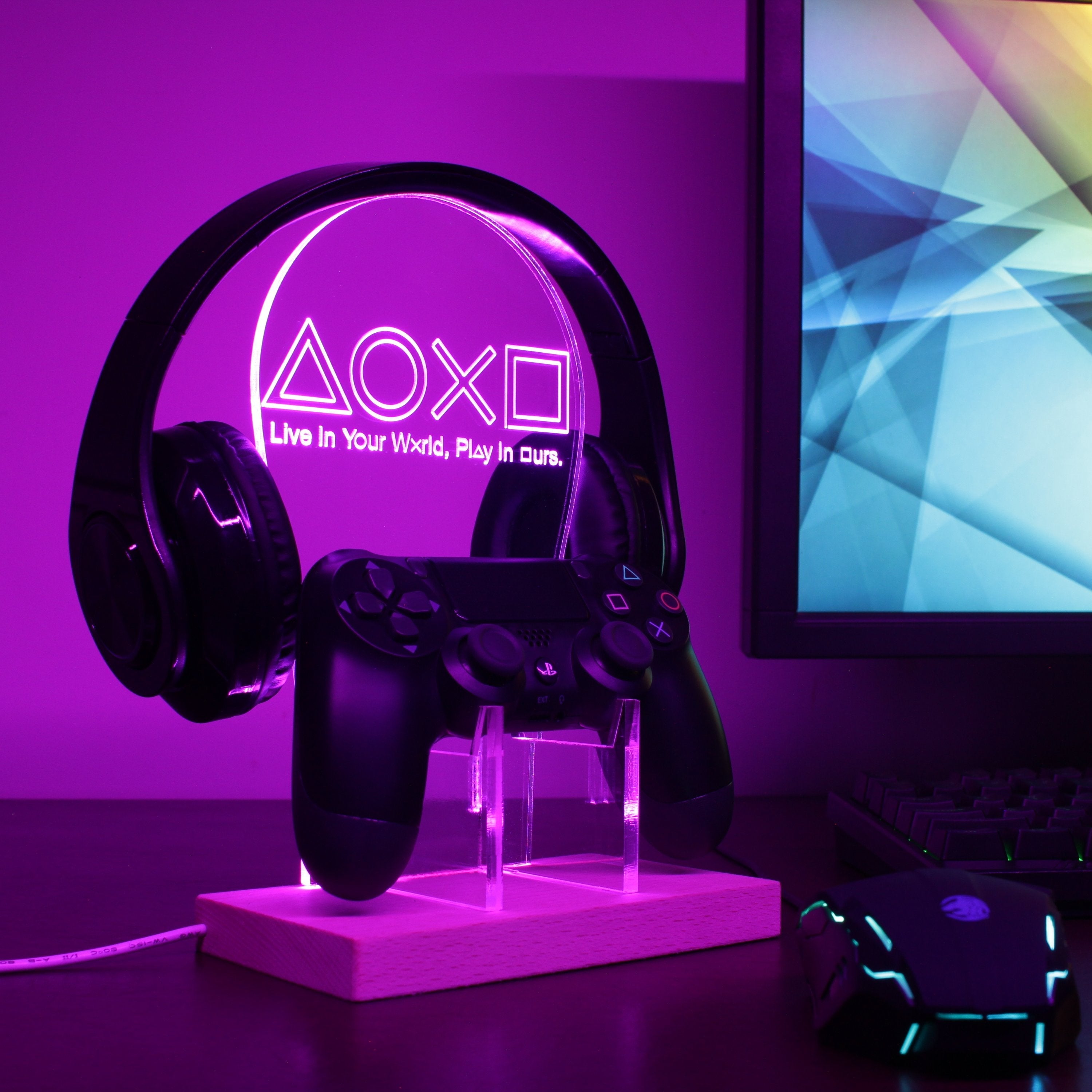 Playstation Console Symbol LED Gaming Headset Controller Stand
