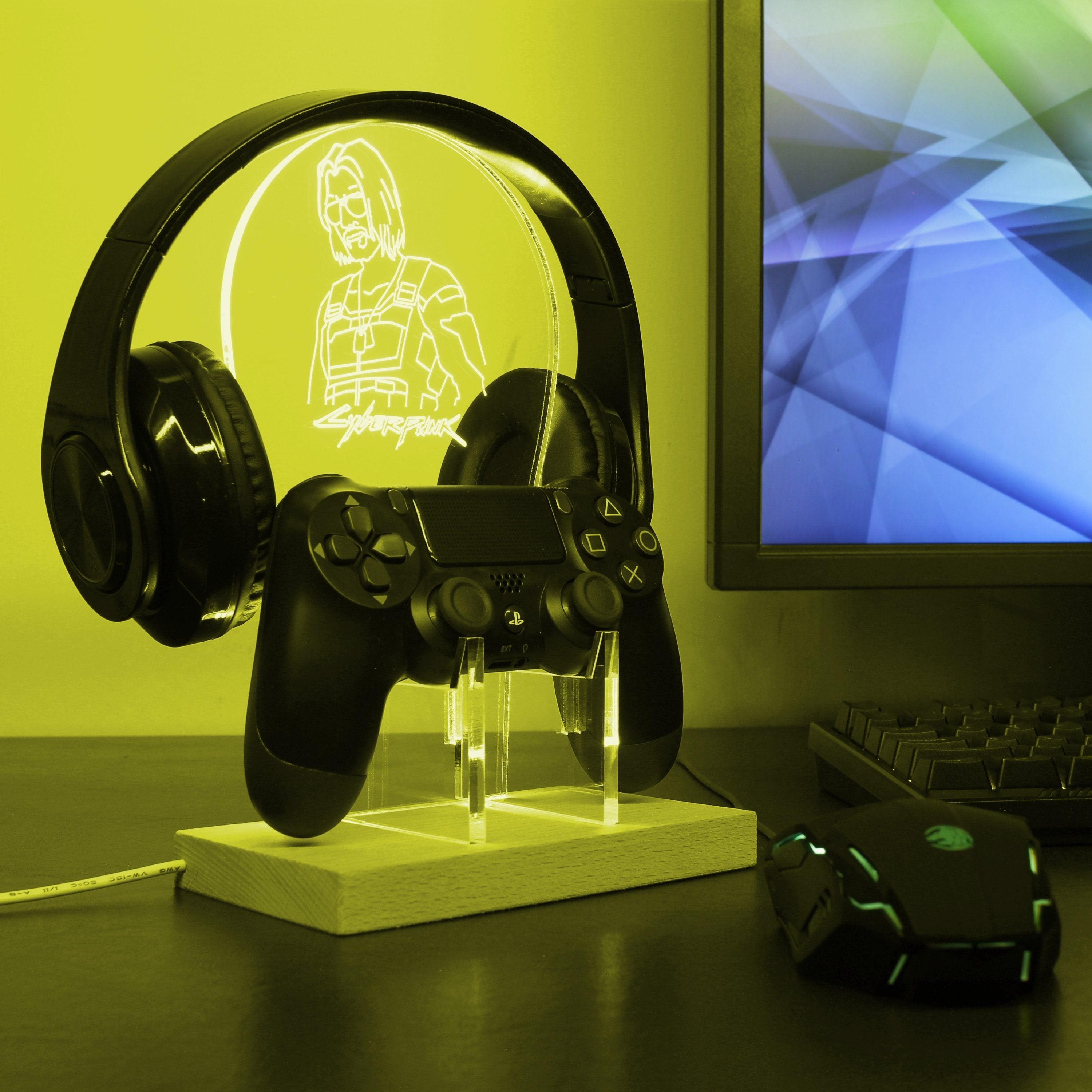 Cyberpunk 2077 Johnny Silverhand LED Gaming Headset Controller Stand