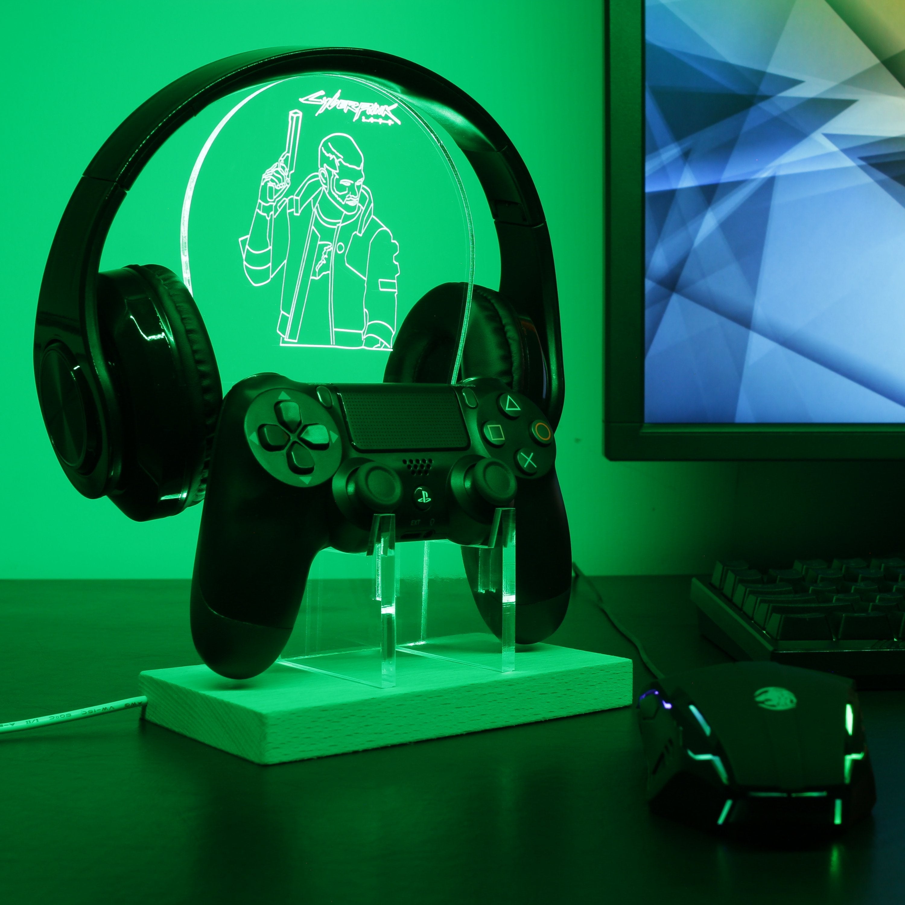 Cyberpunk 2077 male V LED Gaming Headset Controller Stand