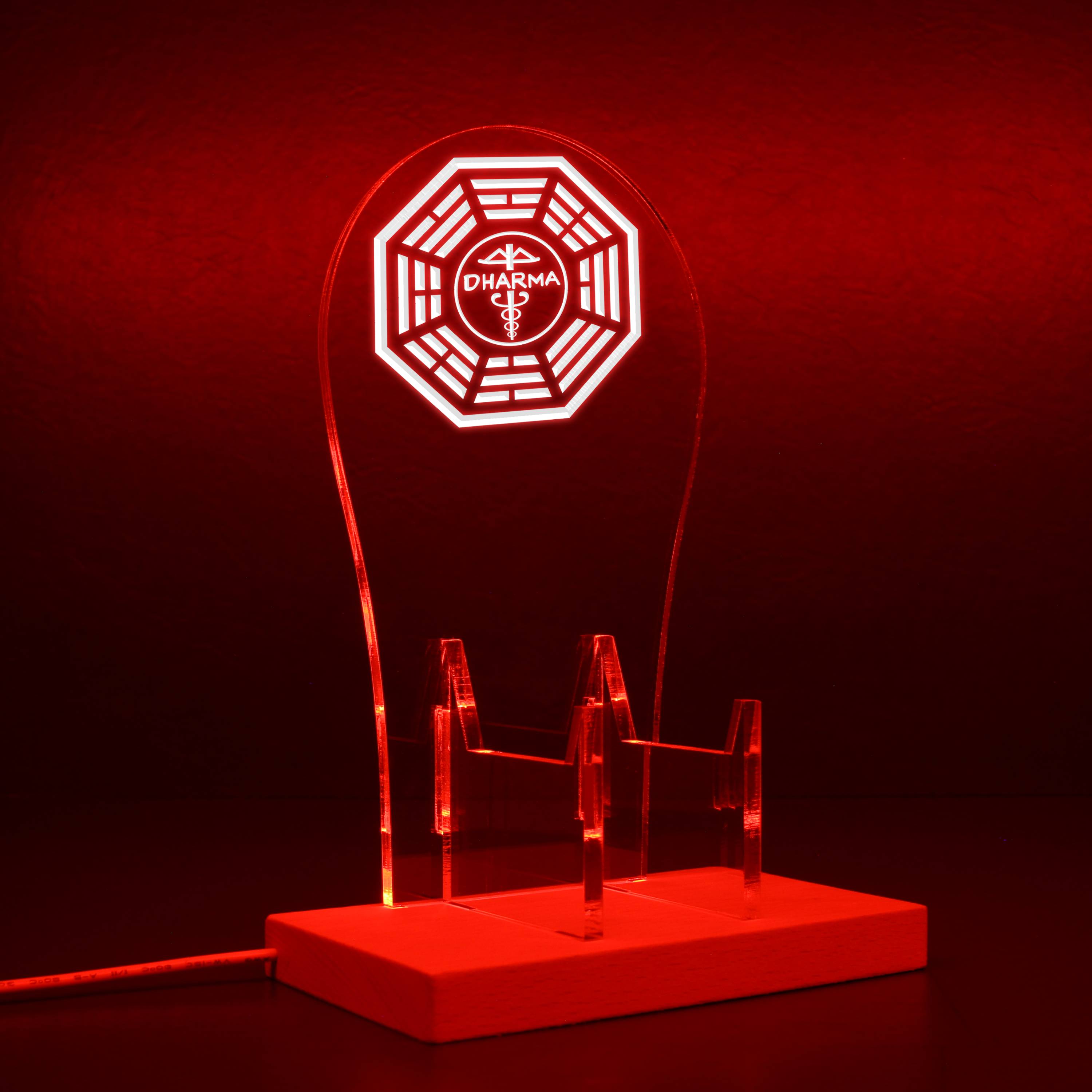 Dharma Initiative Red And White Lost Light Sign RGB LED Gaming Headset Controller Stand