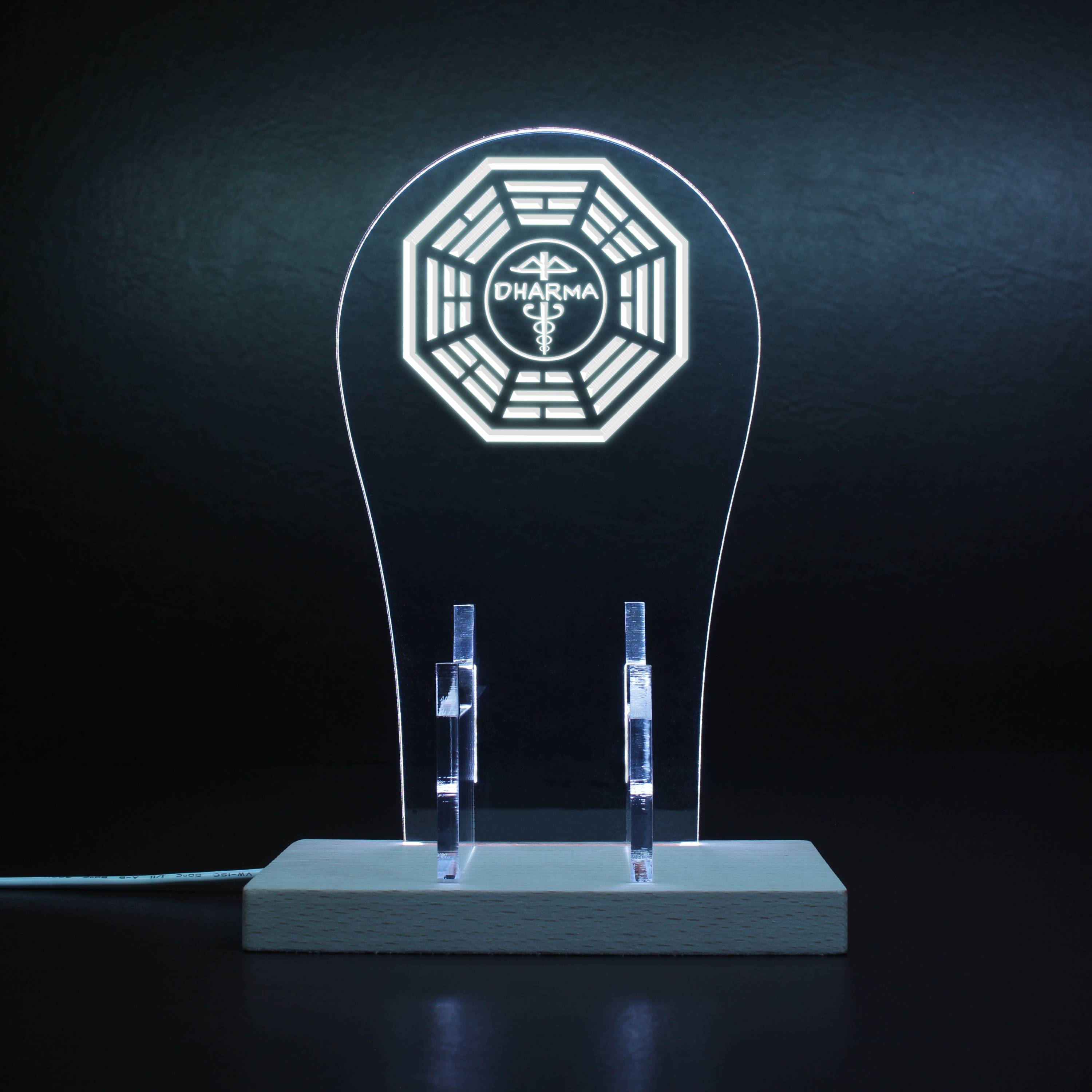 Dharma Initiative Red And White Lost Light Sign RGB LED Gaming Headset Controller Stand