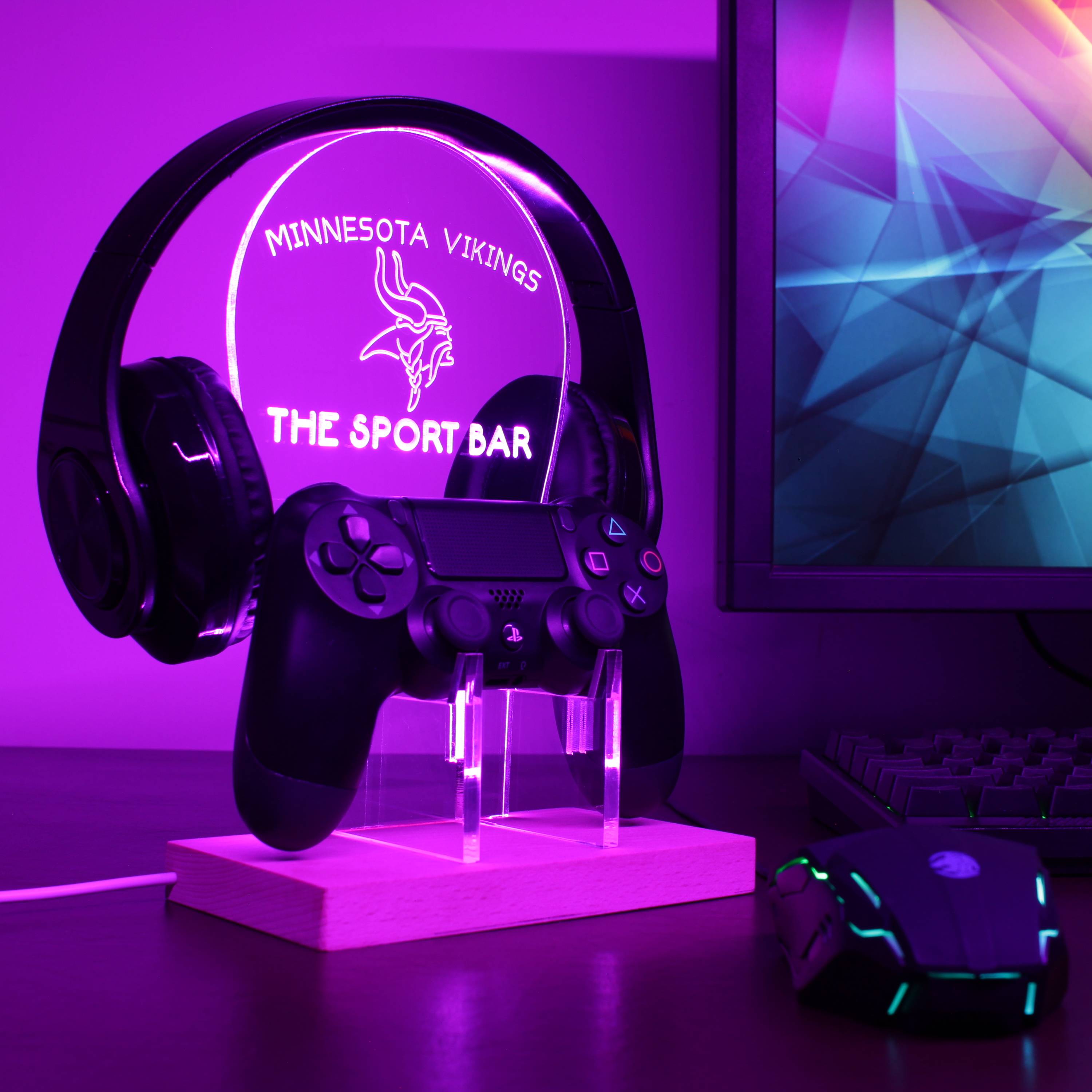 Minnesota Vikings Personalized RGB LED Gaming Headset Controller Stand