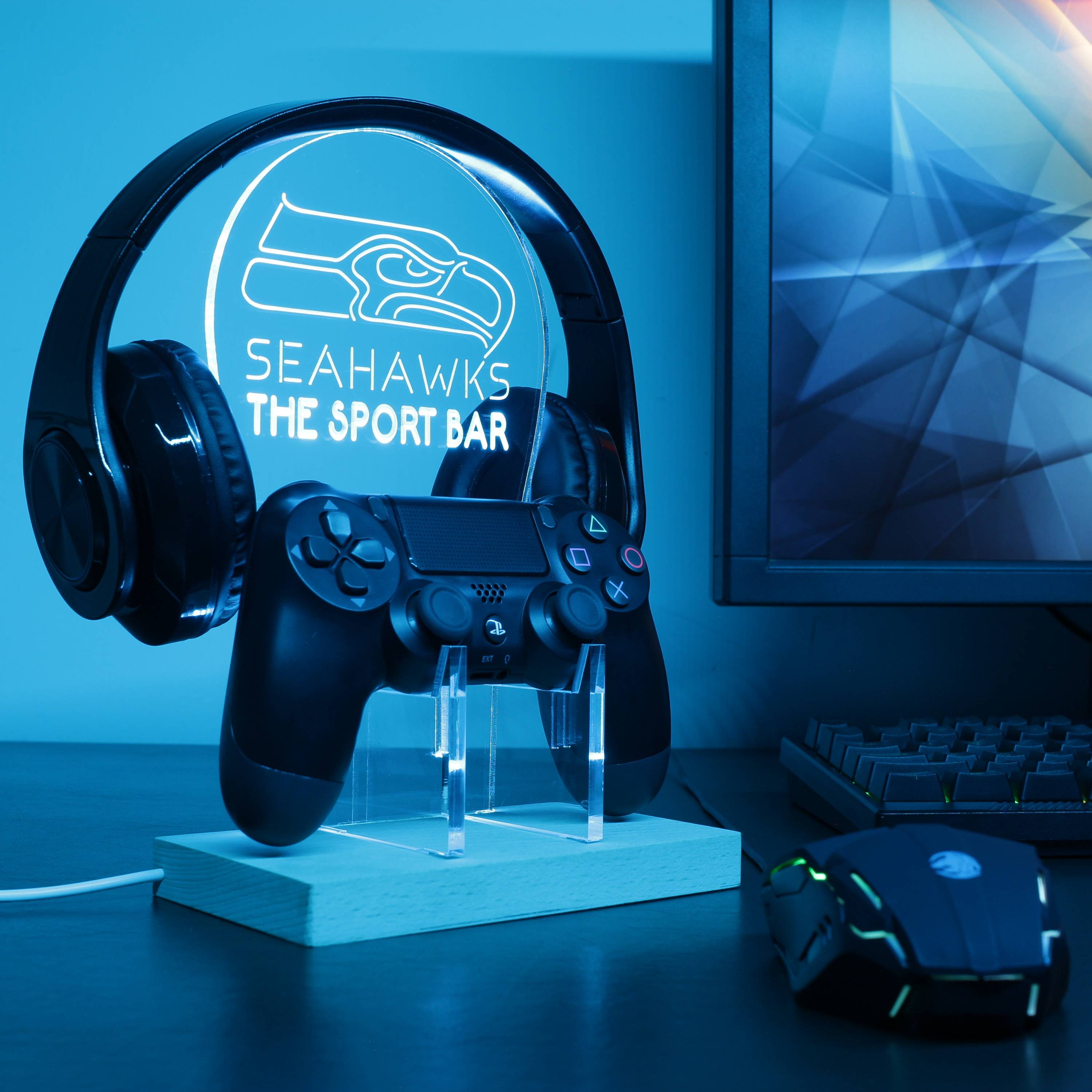 Seattle Seahawks Personalized RGB LED Gaming Headset Controller Stand