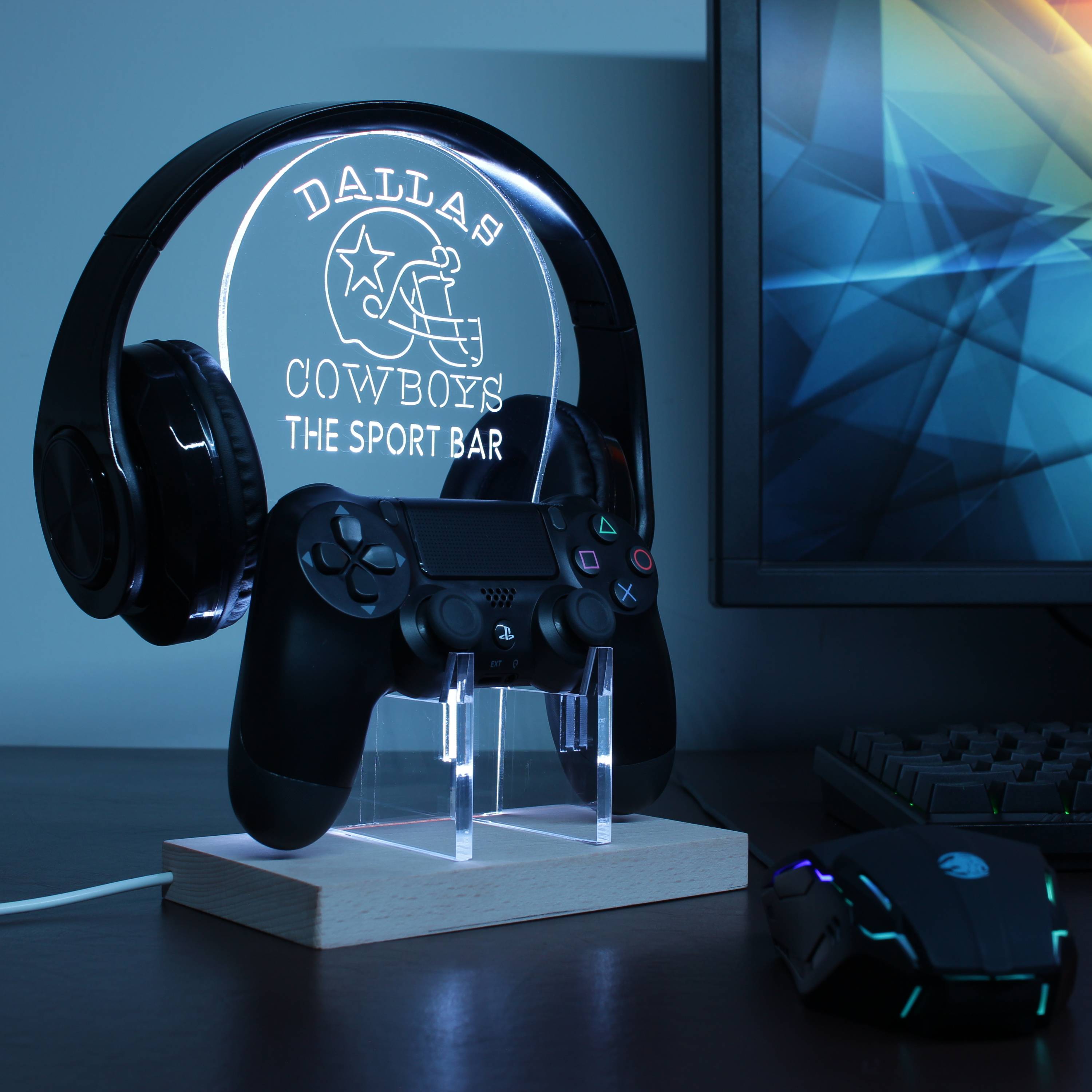 Dallas Cowboys Personalized RGB LED Gaming Headset Controller Stand