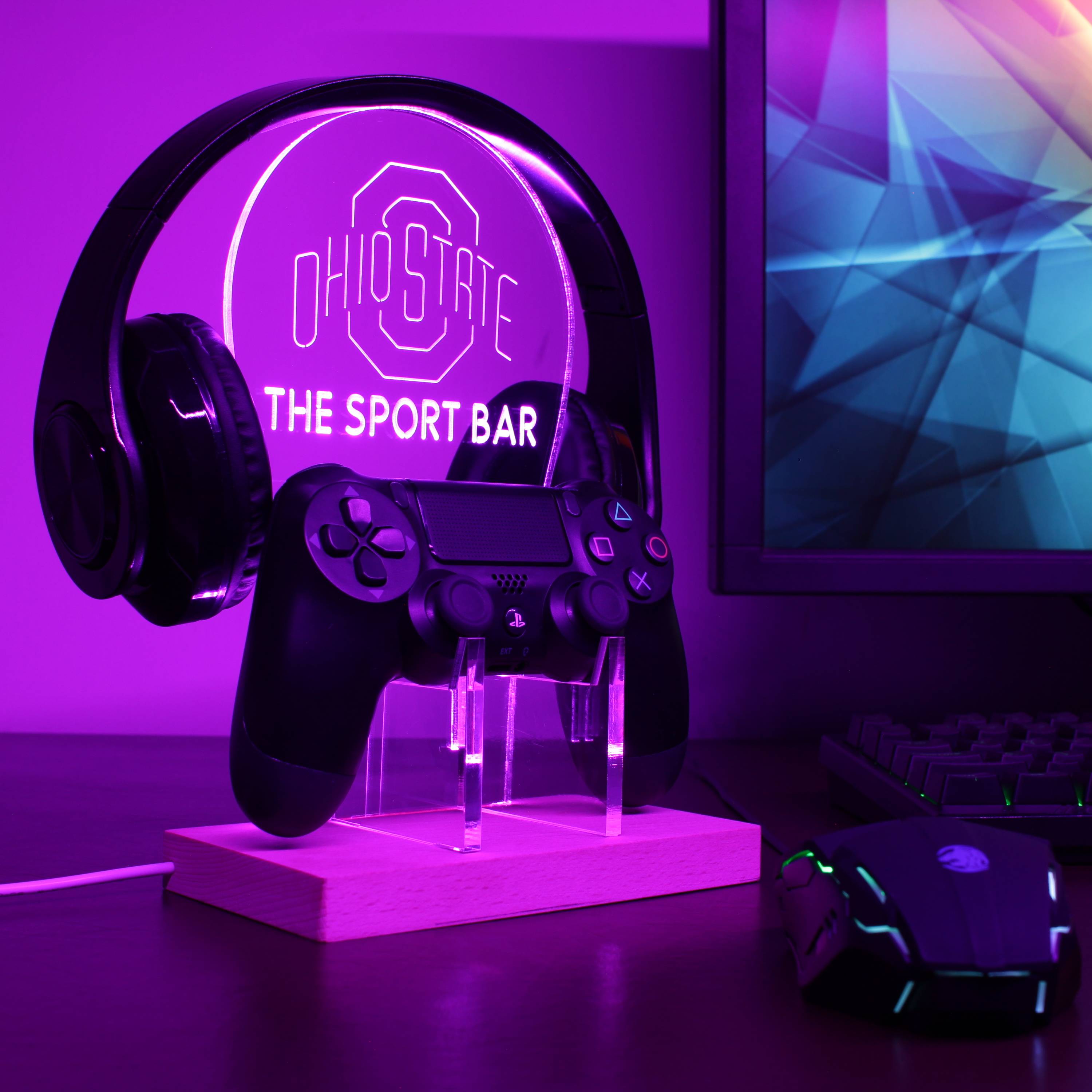 Ohio State Buckeyes Personalized RGB LED Gaming Headset Controller Stand