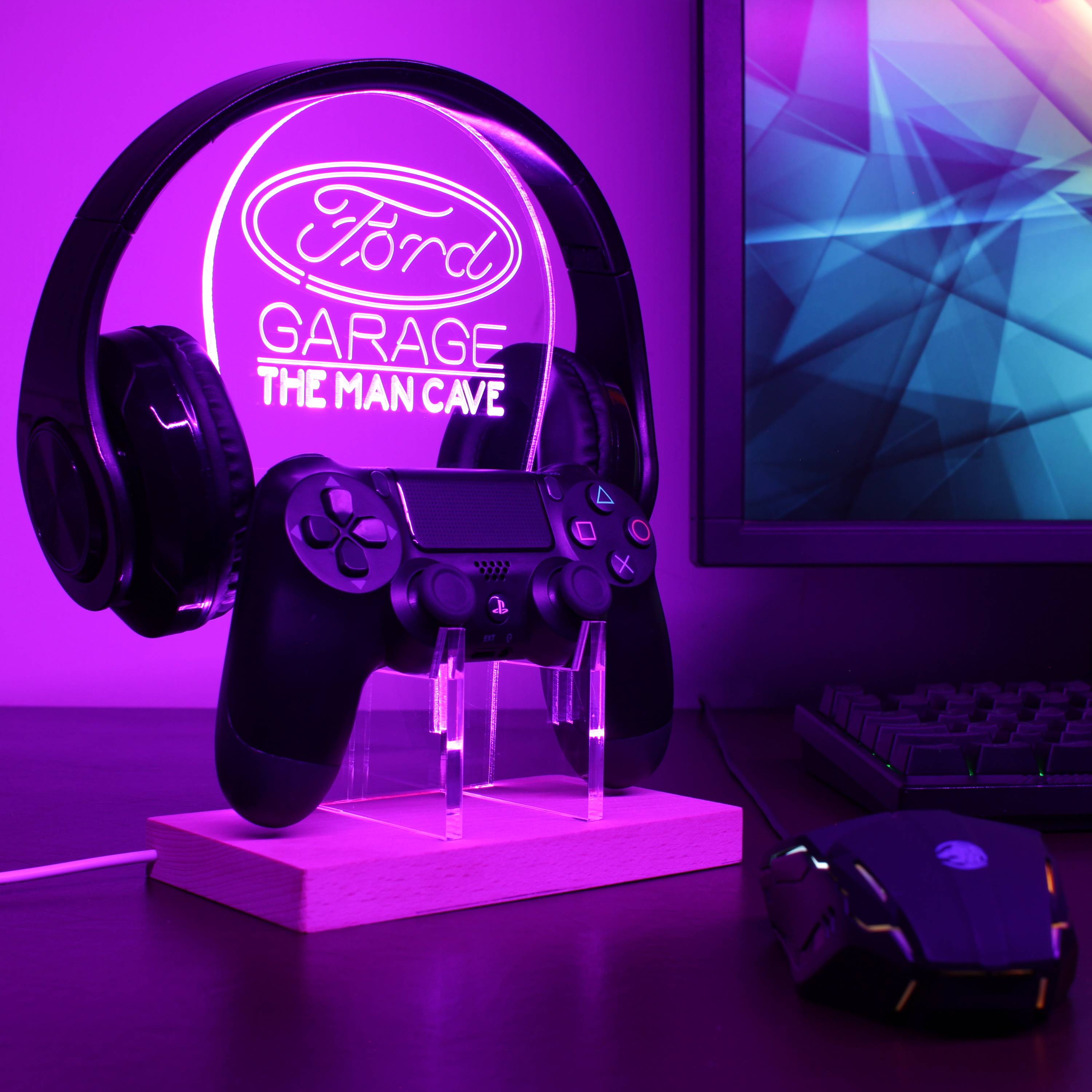 Ford Garage Car Custom Personalized RGB LED Gaming Headset Controller Stand