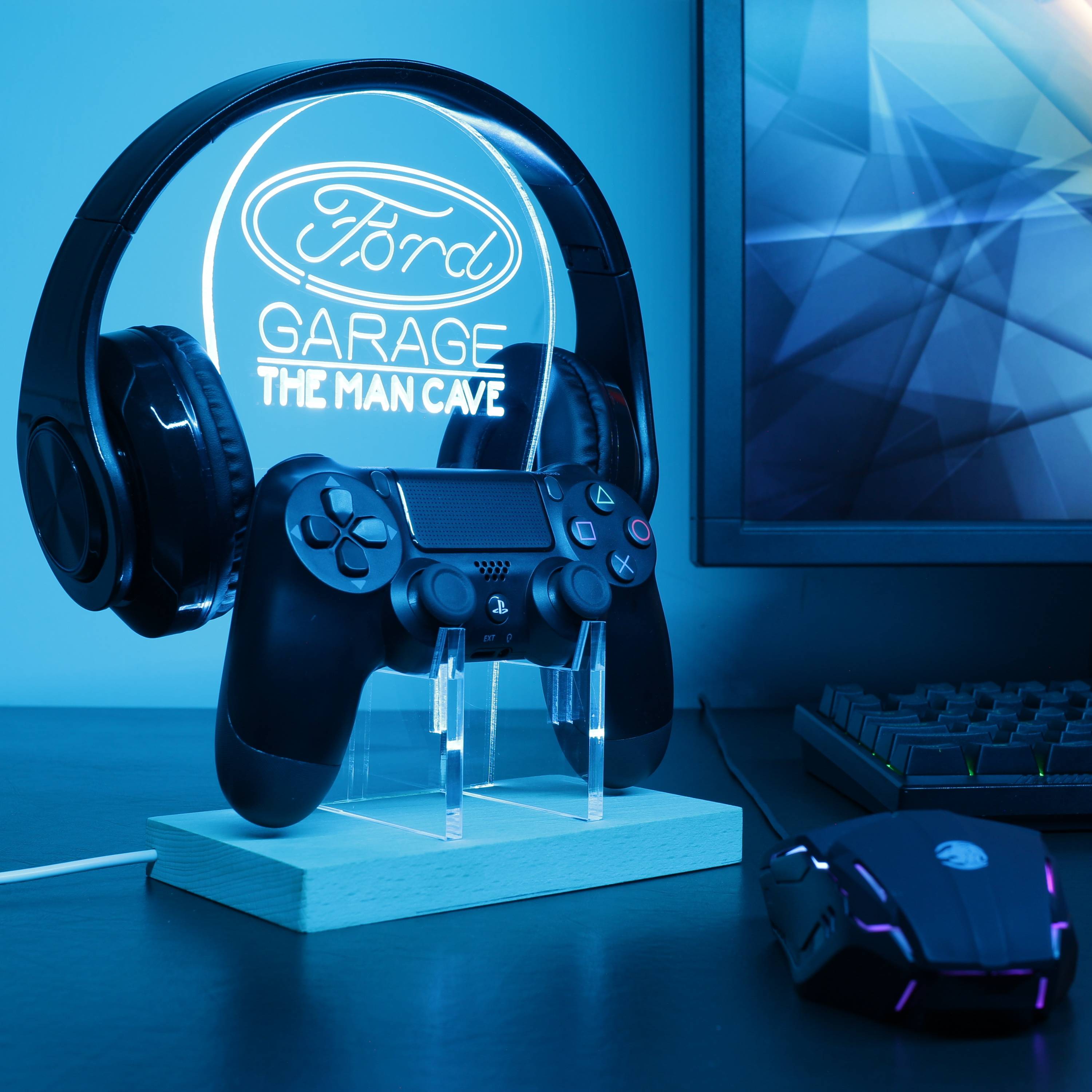 Ford Garage Car Custom Personalized RGB LED Gaming Headset Controller Stand