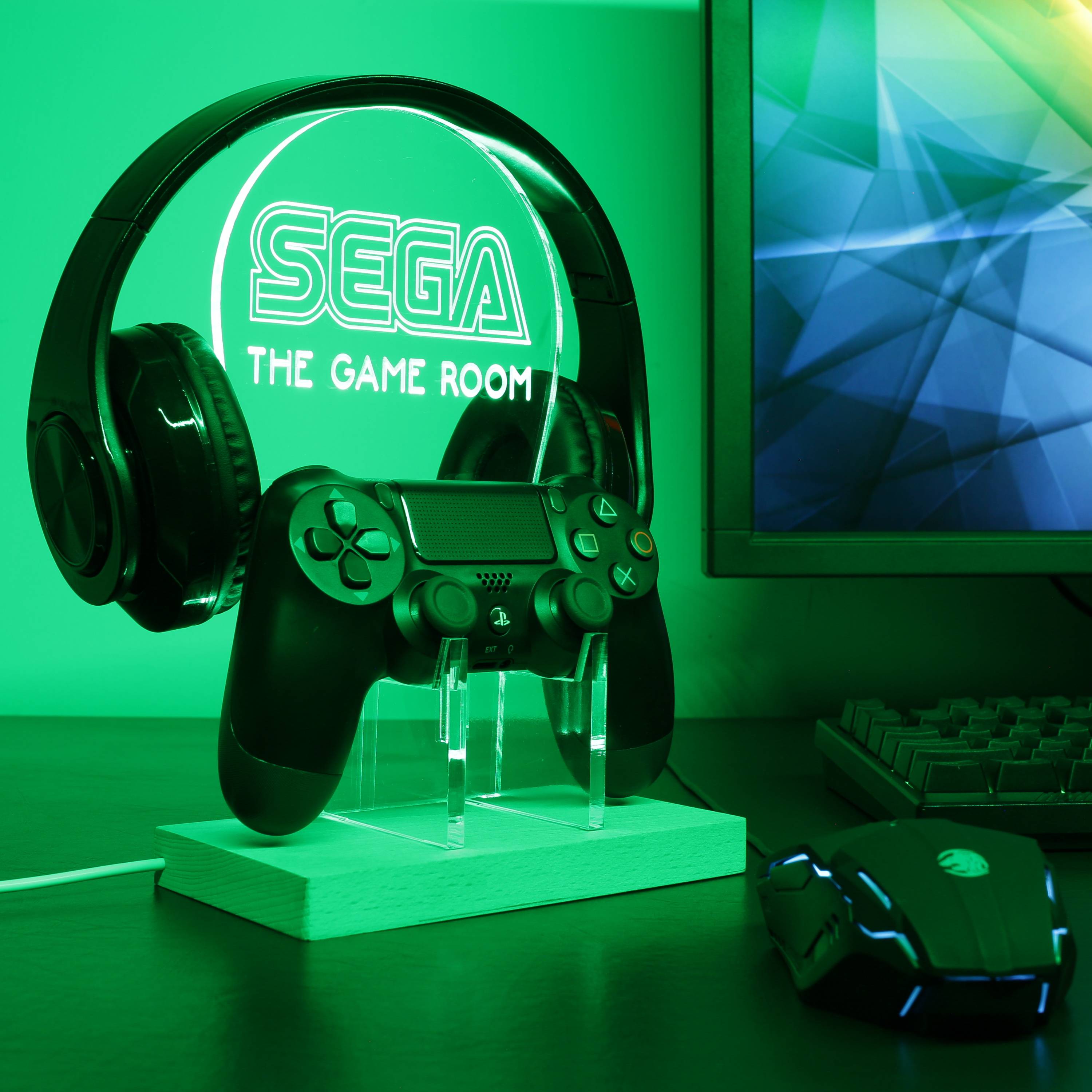 Sega Custom Game Room RGB LED Gaming Headset Controller Stand