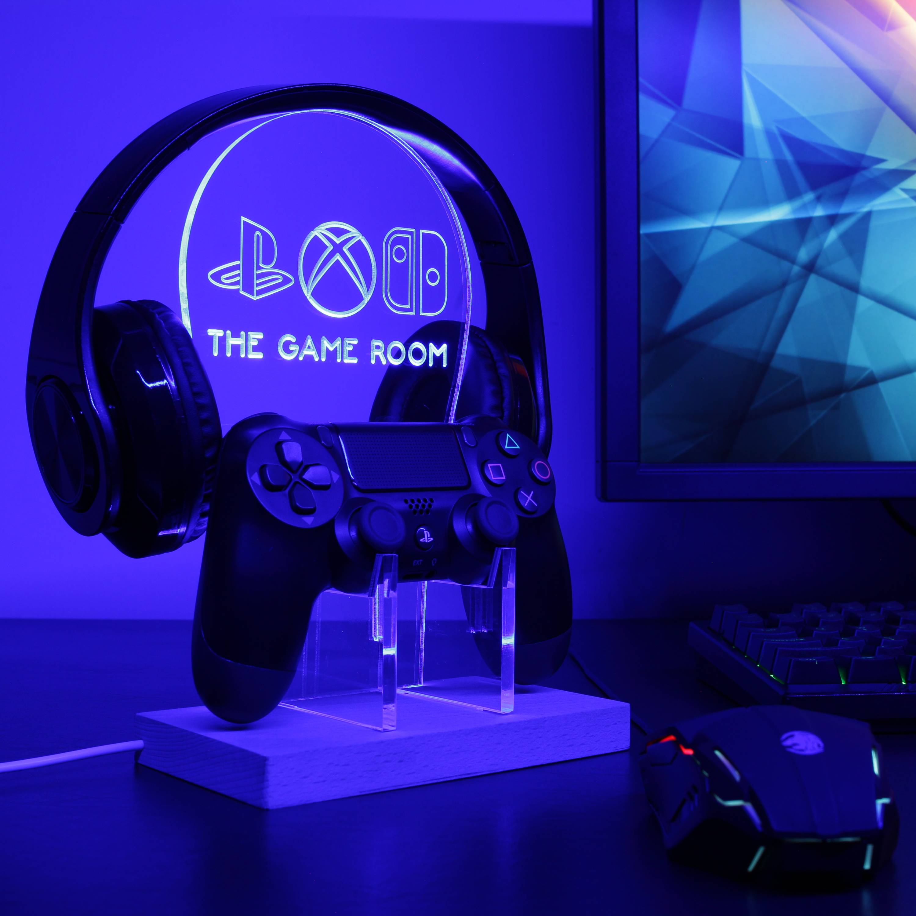 Personalized Video Game Room LED Headset Controller Stand