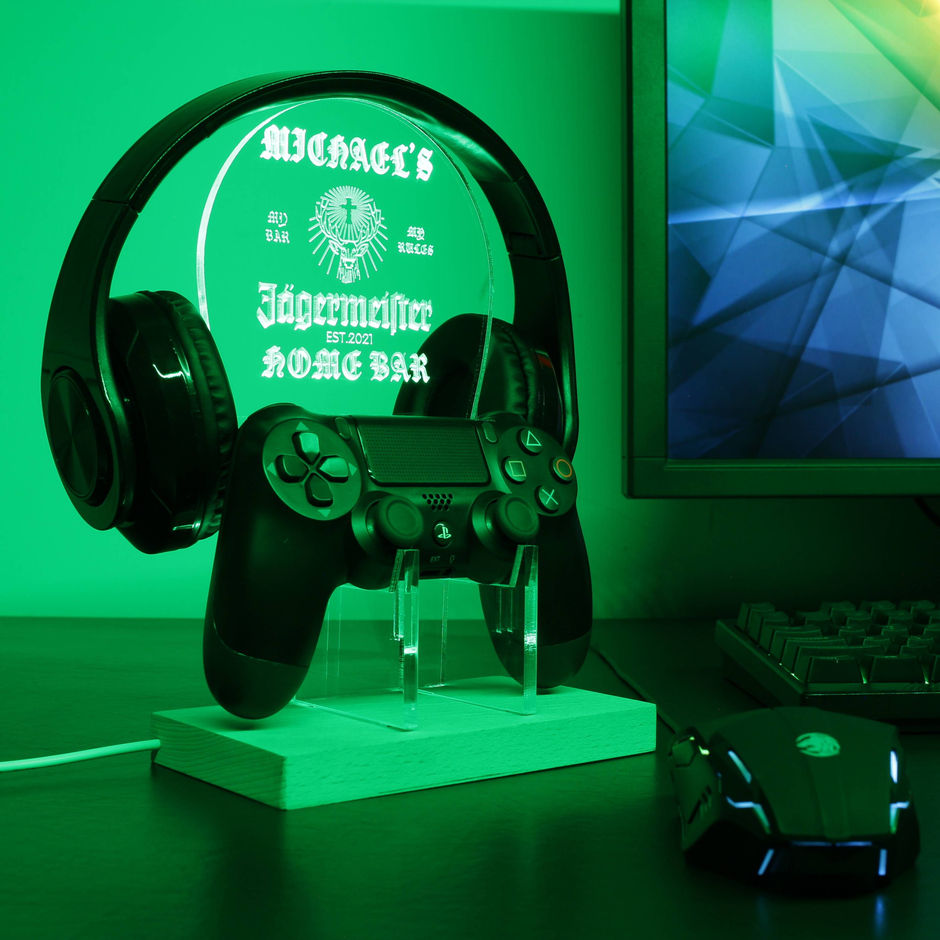 Jagermeister Deer Custom Personalized RGB LED Gaming Headset Controller Stand