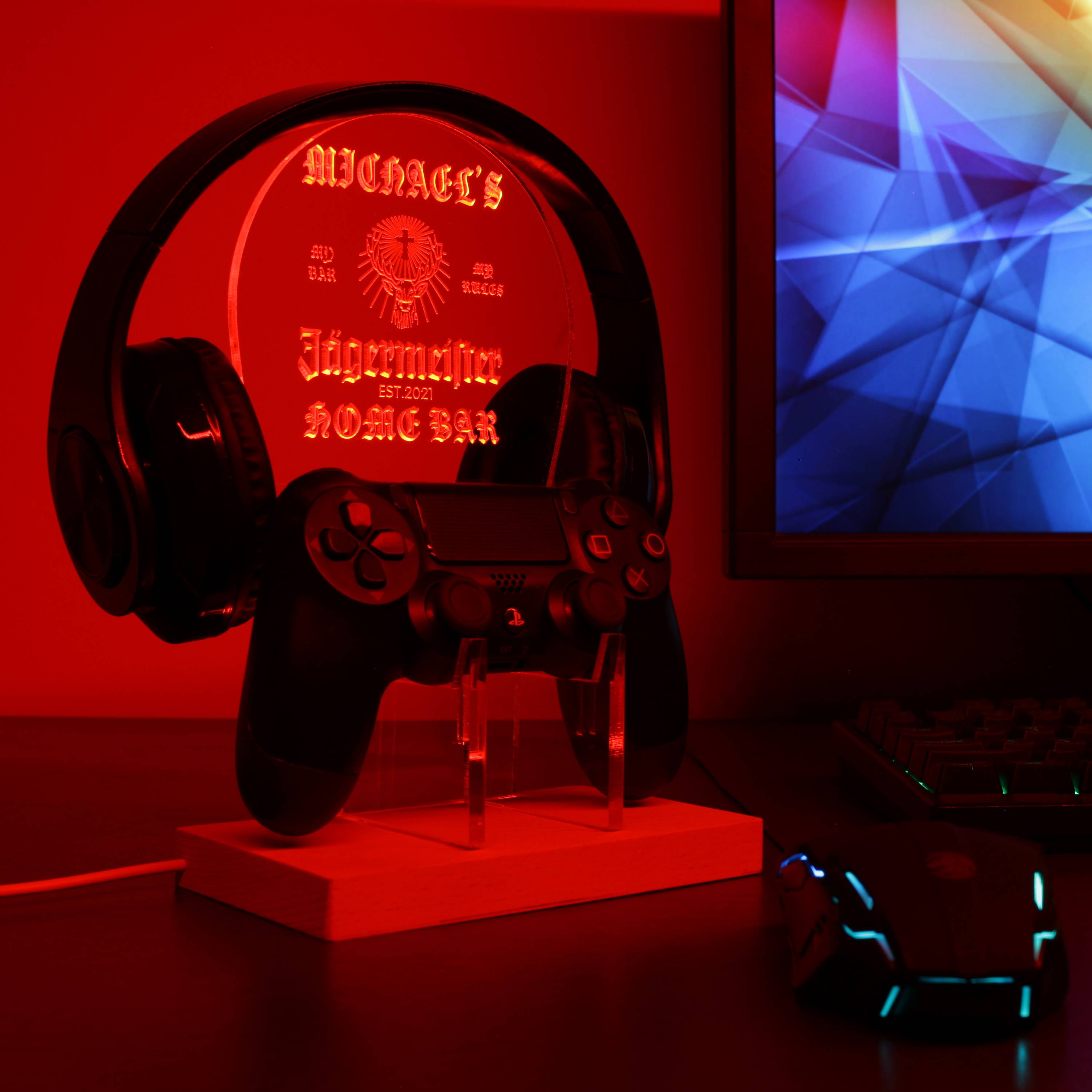 Jagermeister Deer Custom Personalized RGB LED Gaming Headset Controller Stand
