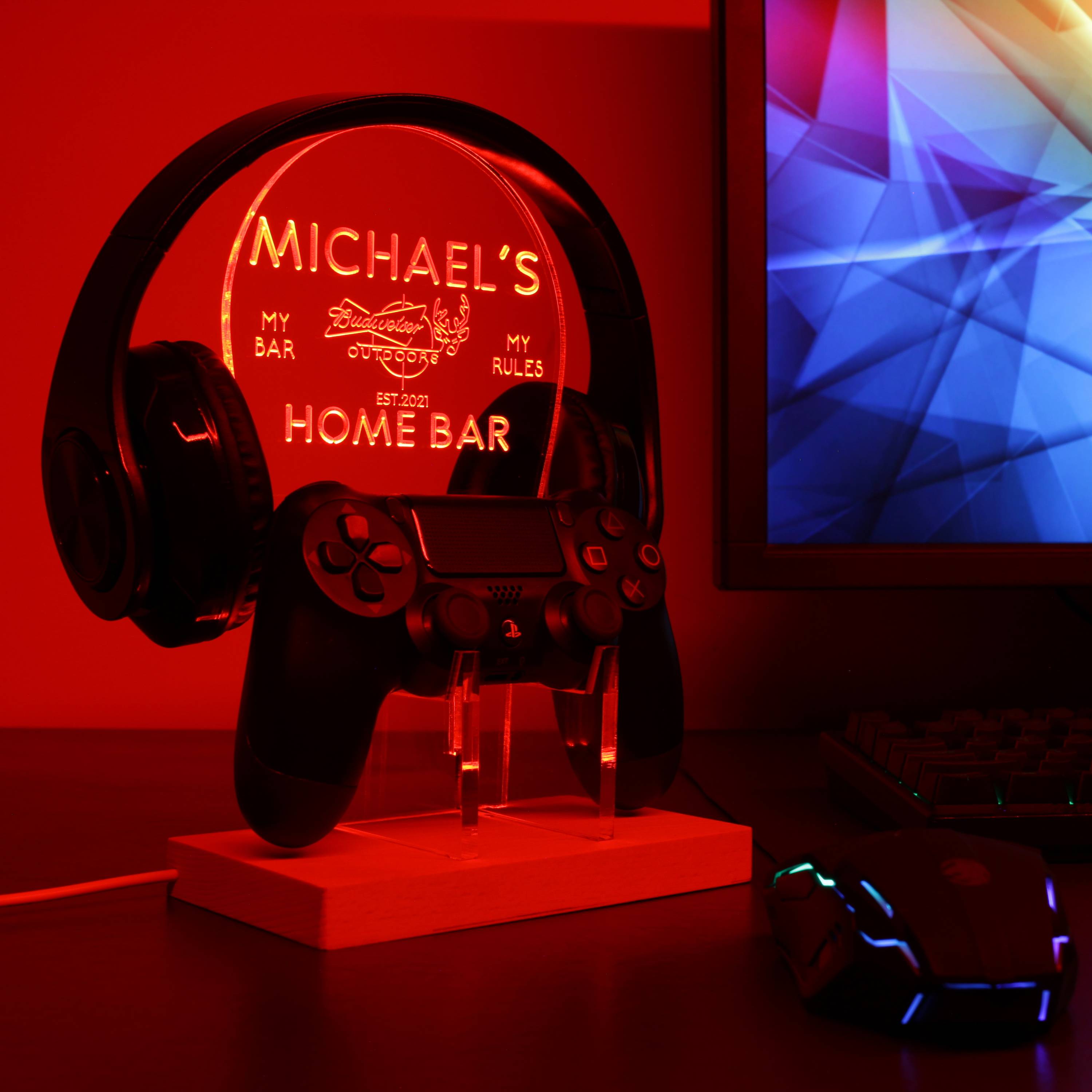 Budweiser Custom Personalized RGB LED Gaming Headset Controller Stand