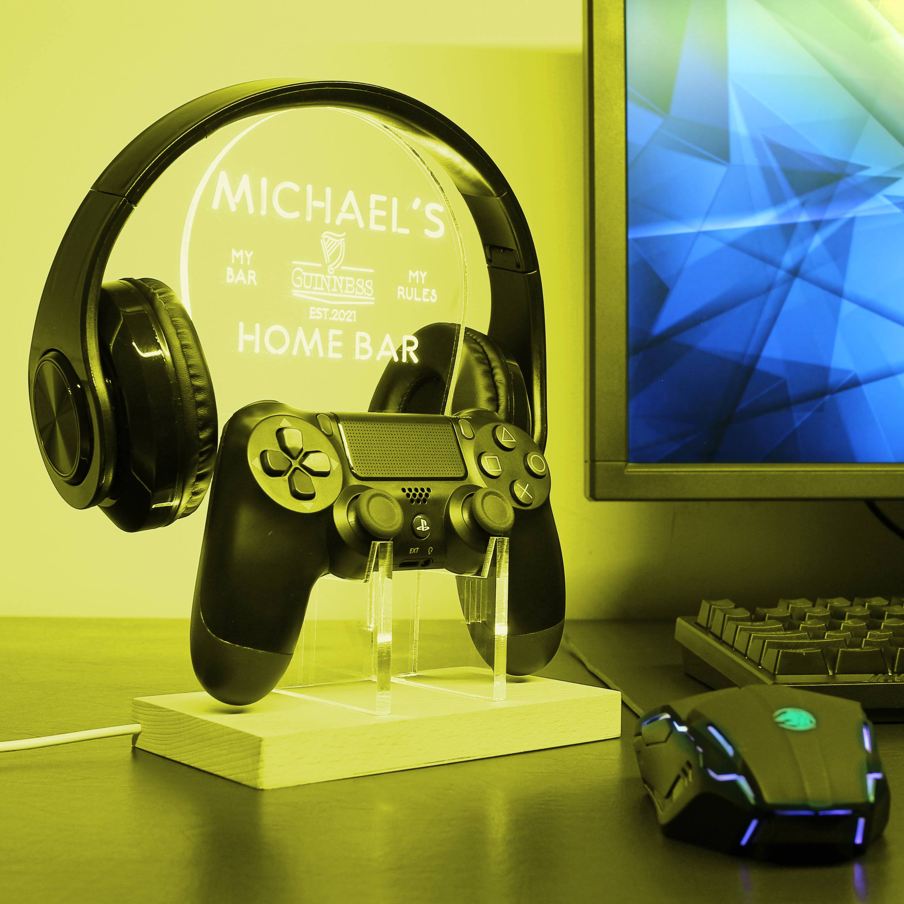 Guinnesss Personalized RGB LED Gaming Headset Controller Stand