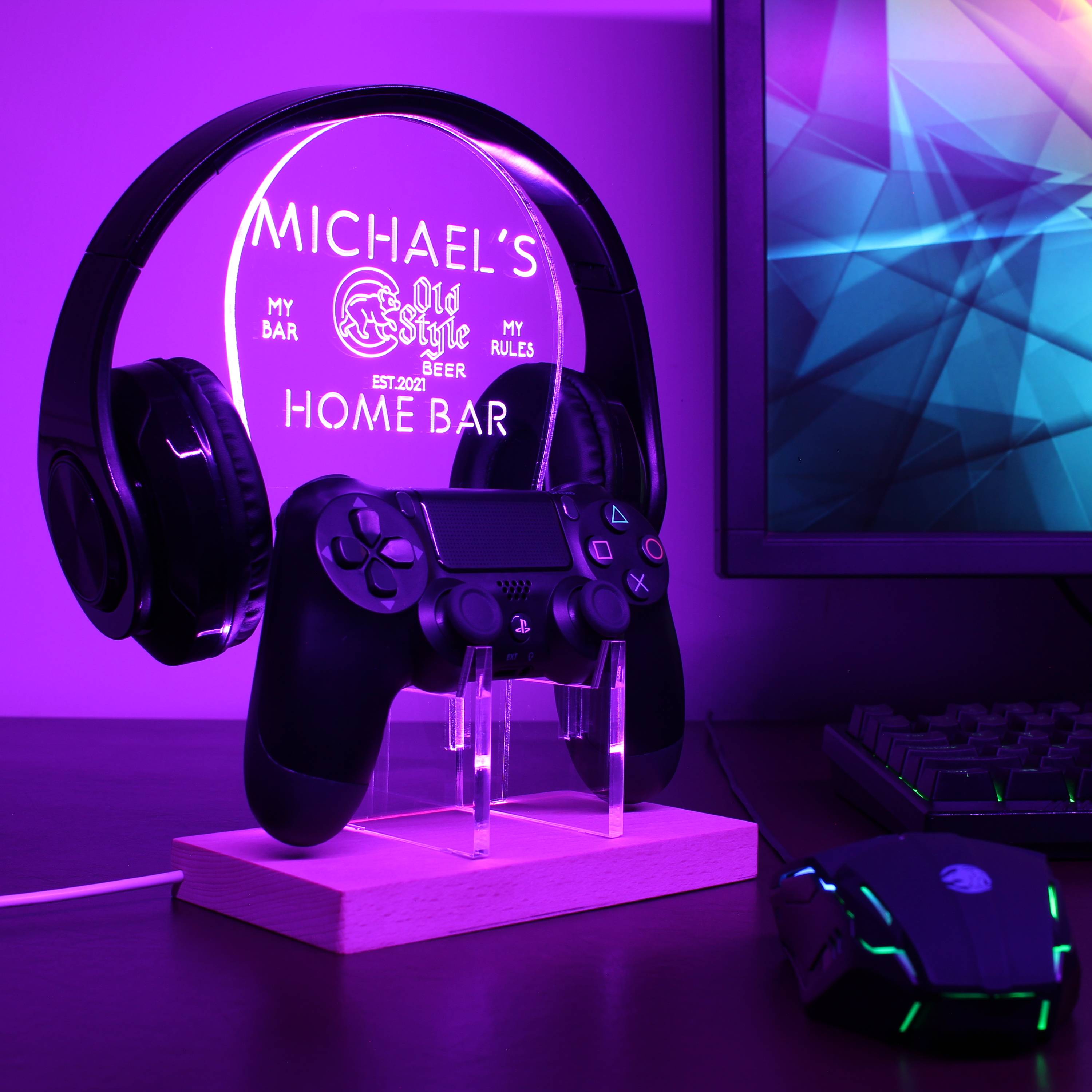 Cubs Old Style Personalized RGB LED Gaming Headset Controller Stand