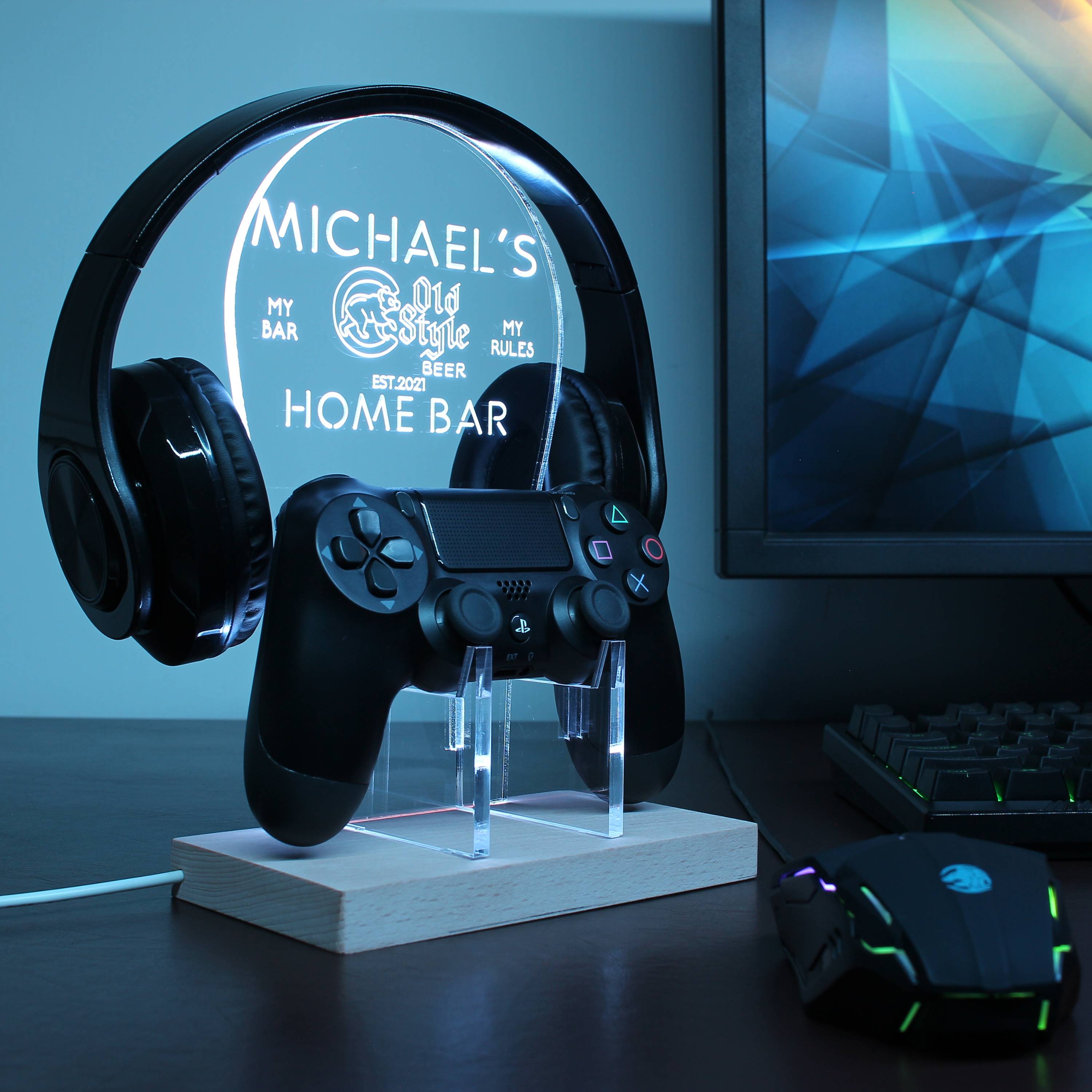 Cubs Old Style Personalized RGB LED Gaming Headset Controller Stand