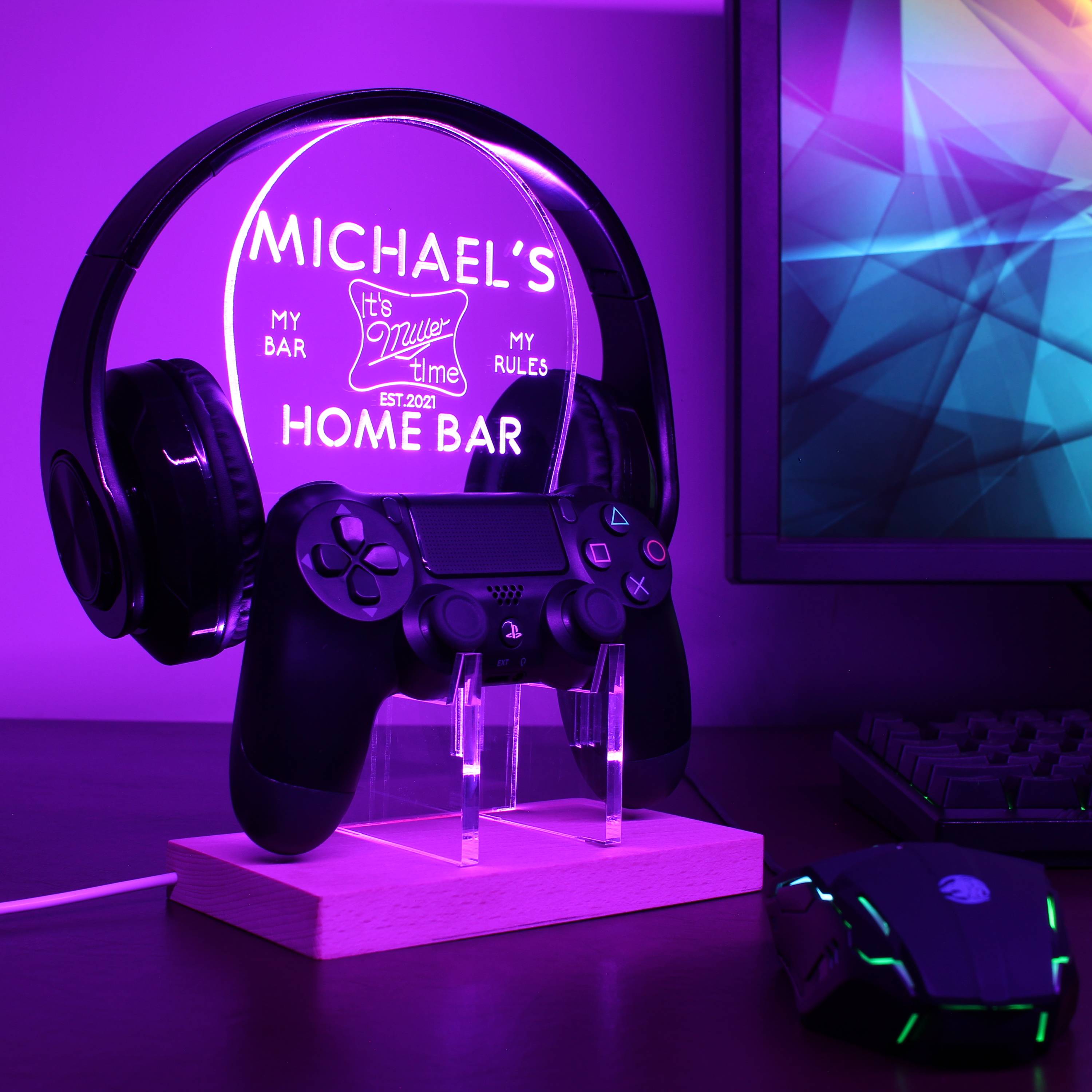 It's Miller Time RGB LED Gaming Headset Controller Stand