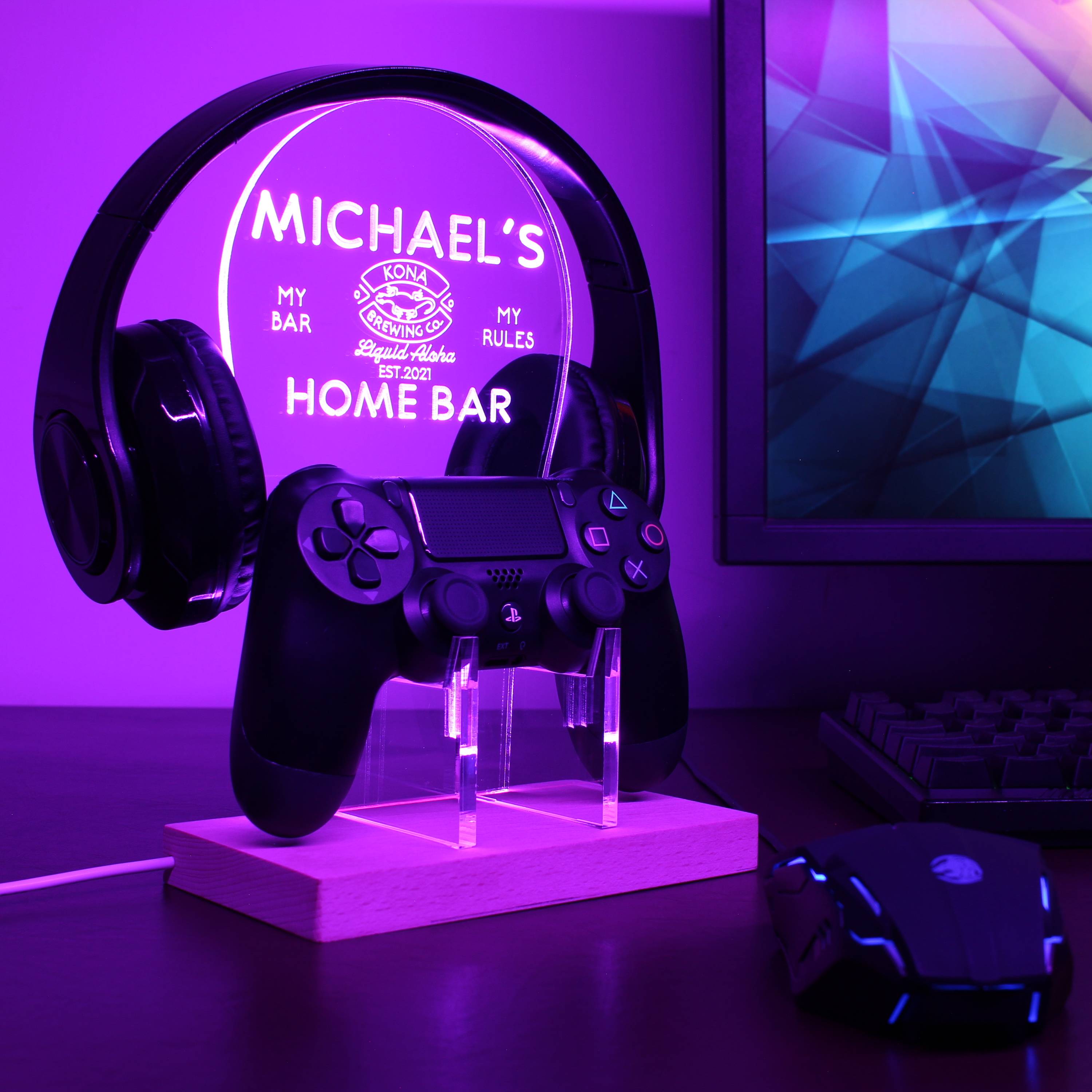 Kona Brewing Personalized RGB LED Gaming Headset Controller Stand