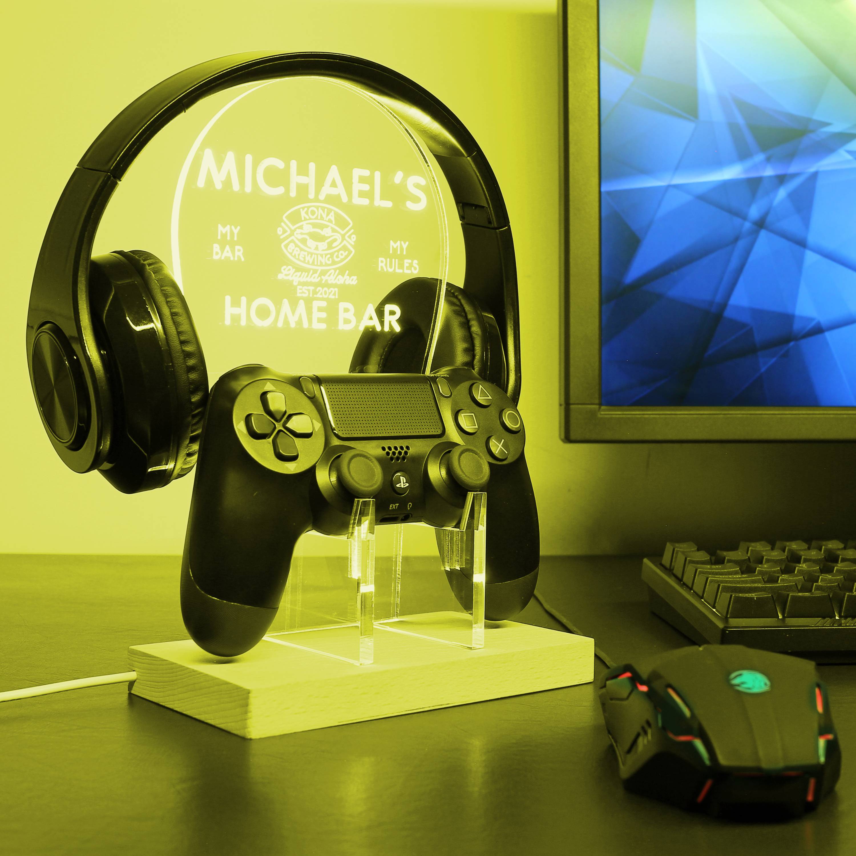 Kona Brewing Personalized RGB LED Gaming Headset Controller Stand