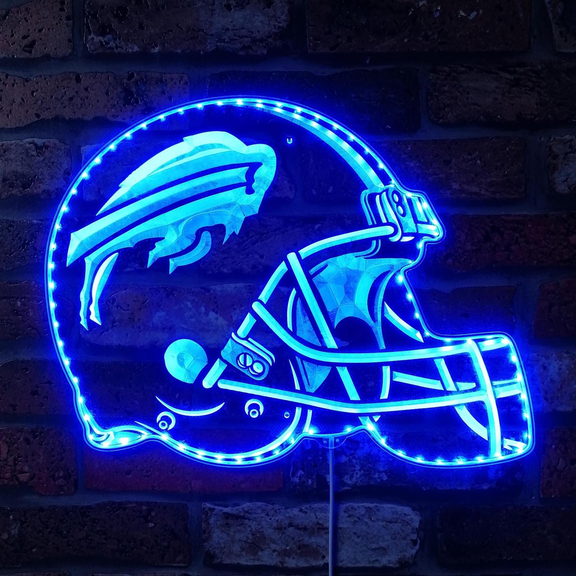 blinking light in football helmet Buffalo Bills Helmet Dynamic RGB Edge Lit LED Sign