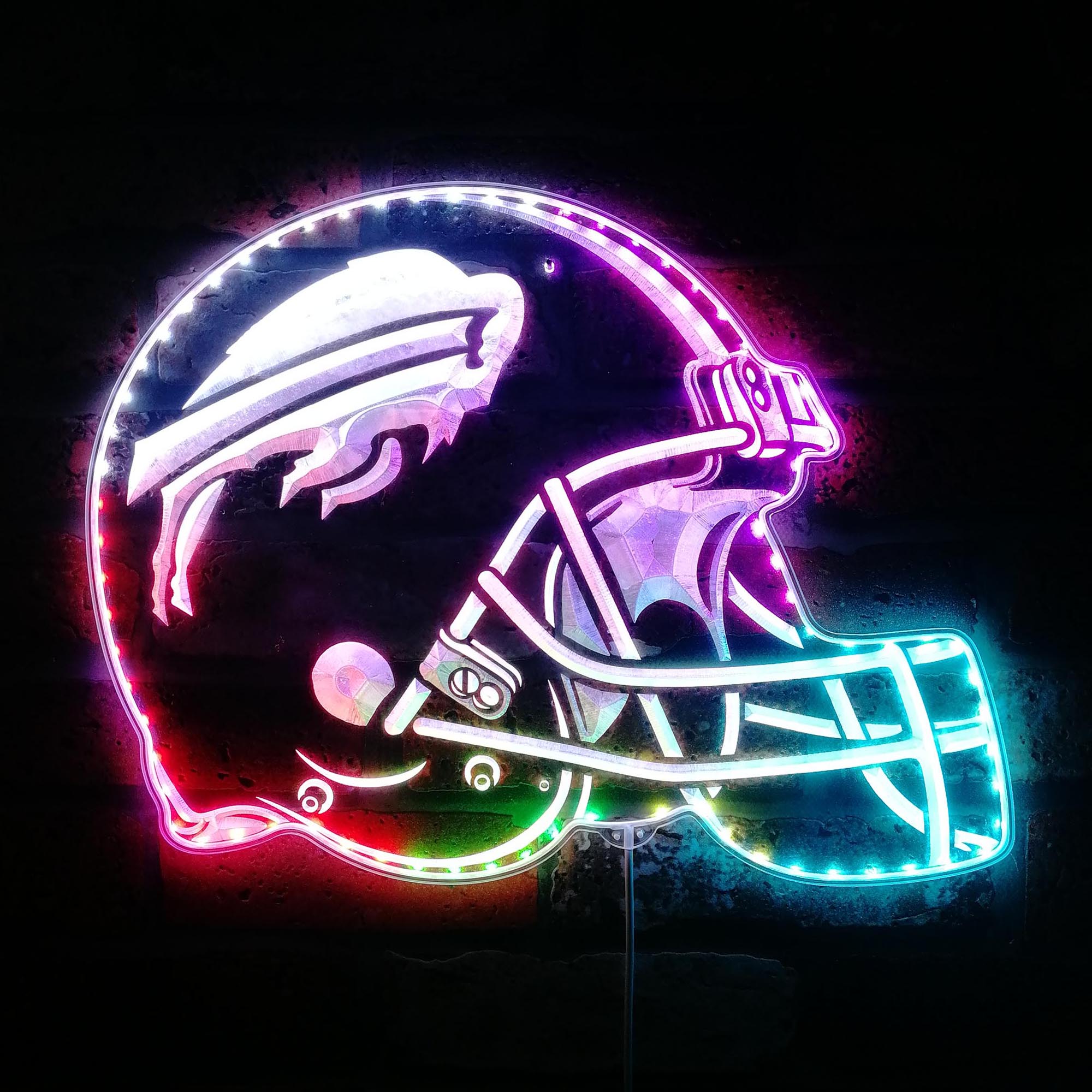 blinking light in football helmet Buffalo Bills Helmet Dynamic RGB Edge Lit LED Sign