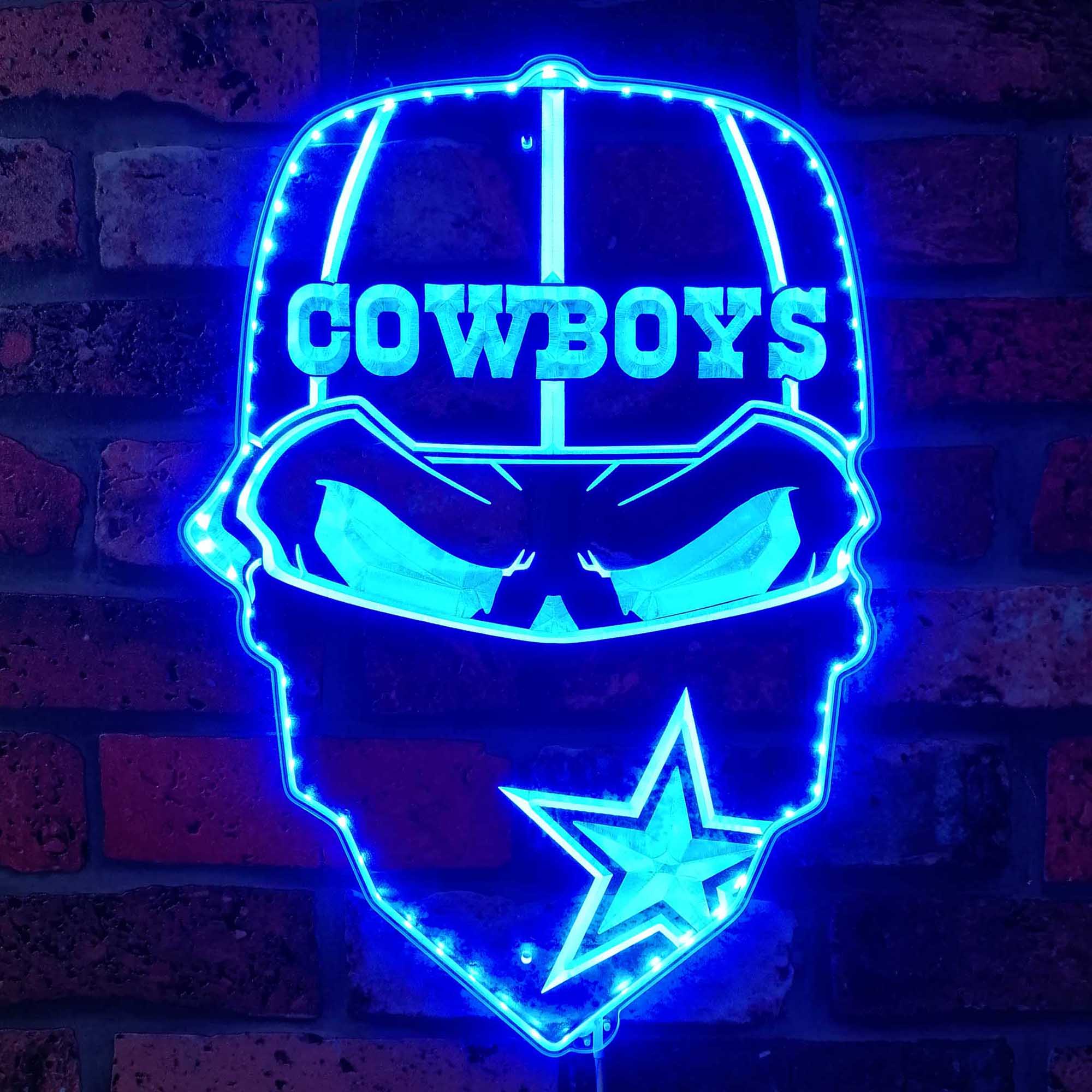 Dallas Cowboys Skull Dynamic RGB Edge Lit LED Sign