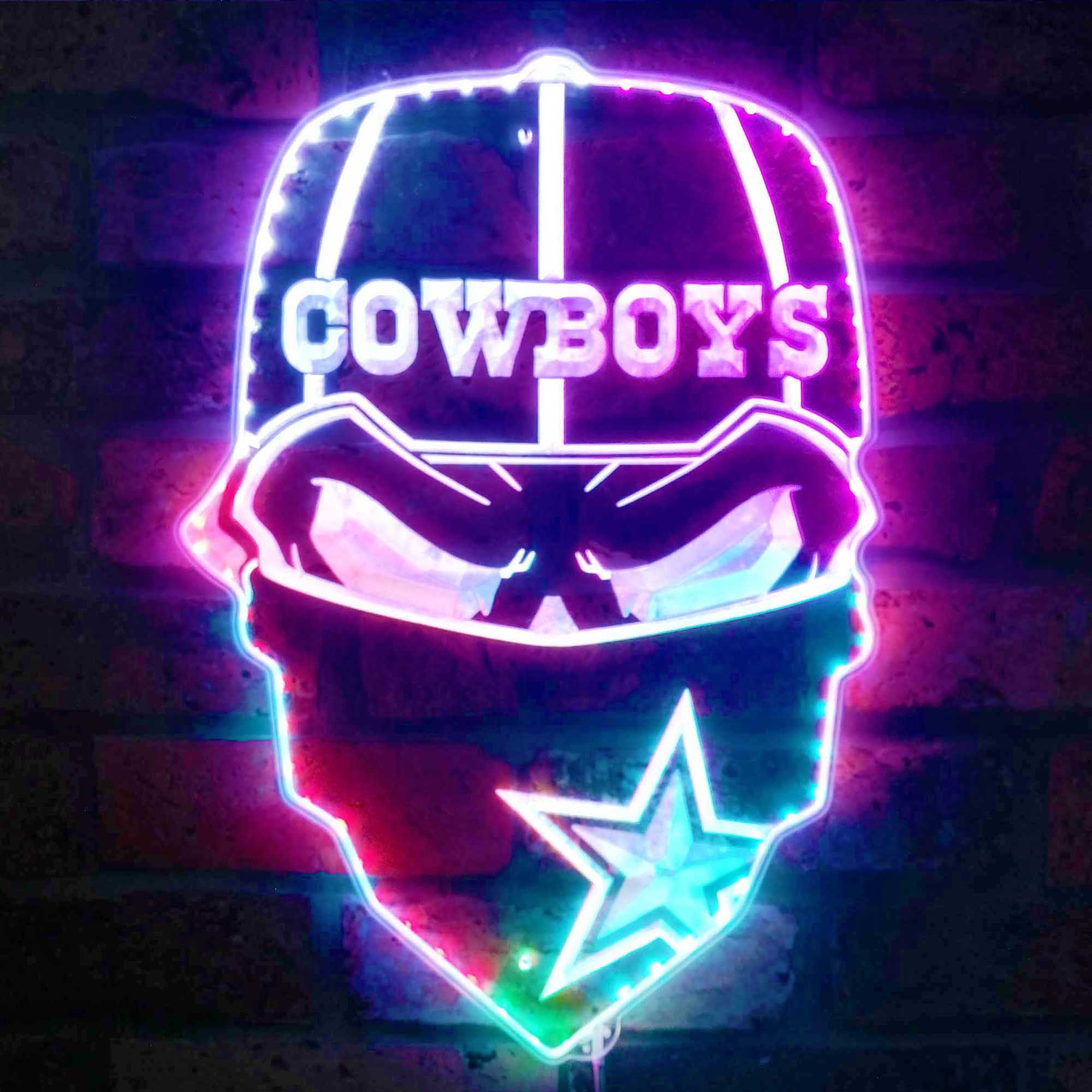 Dallas Cowboys Skull Dynamic RGB Edge Lit LED Sign