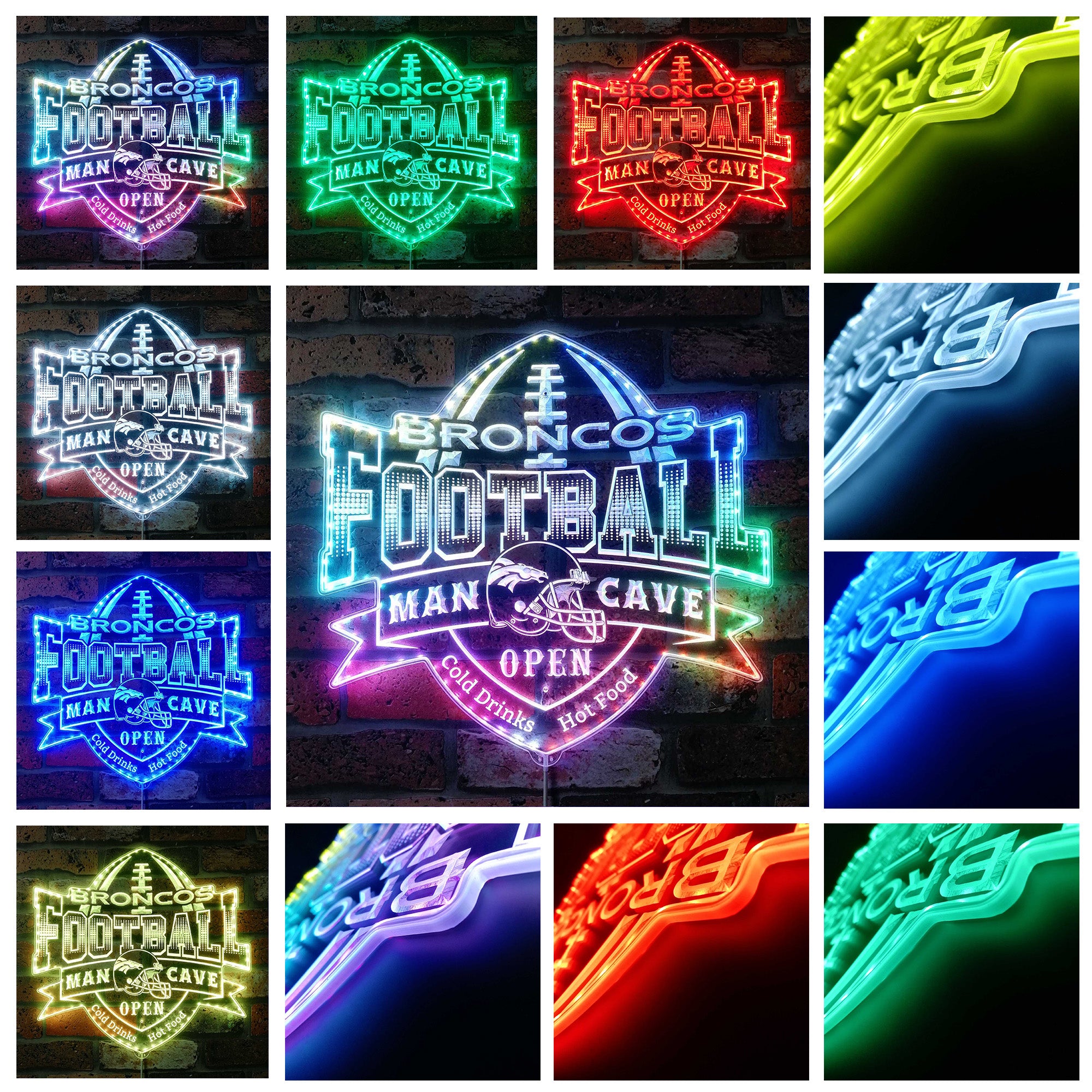 NFL Denver Broncos Football Dynamic RGB Edge Lit LED Sign