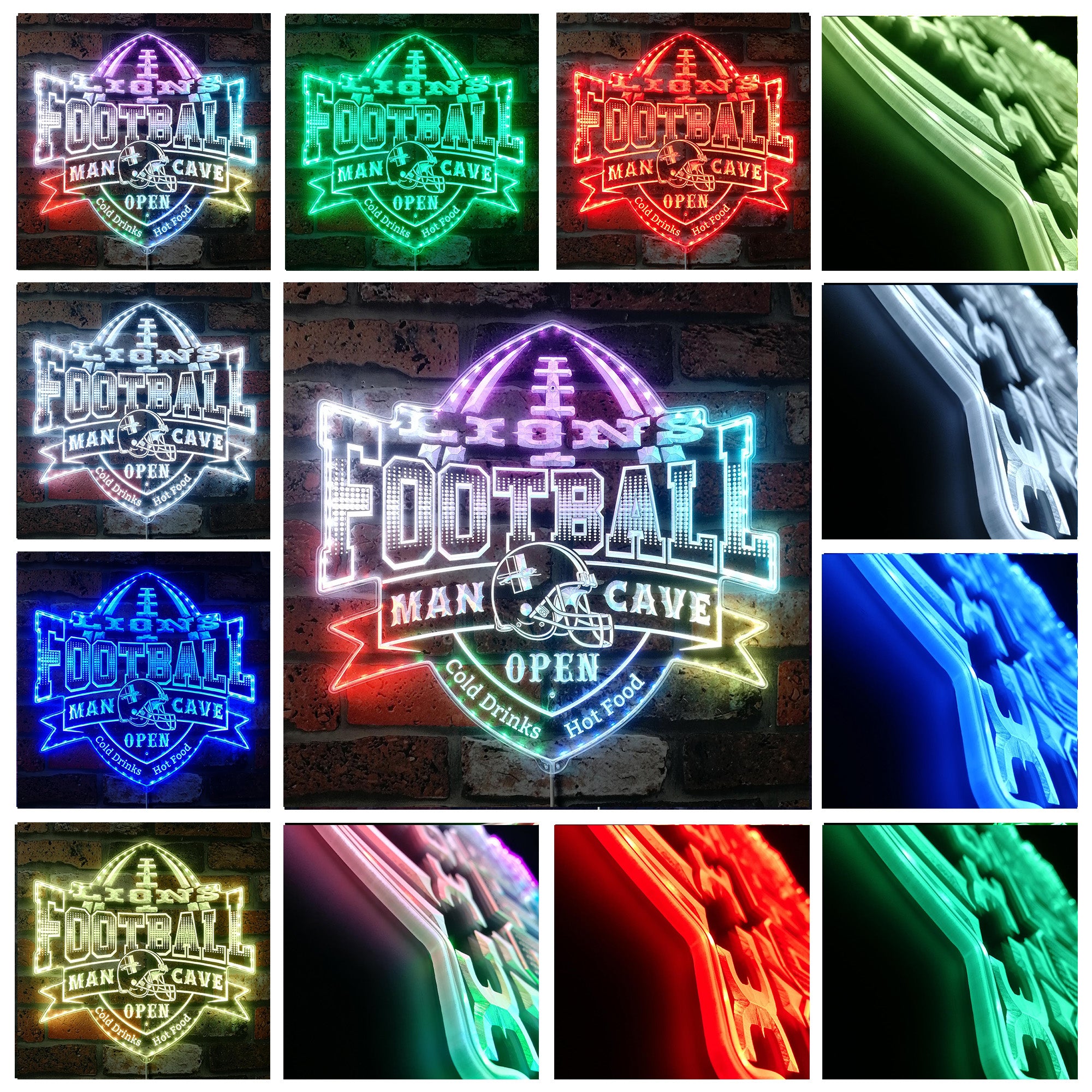 NFL Helmet Detroit Lions Football Dynamic RGB Edge Lit LED Sign
